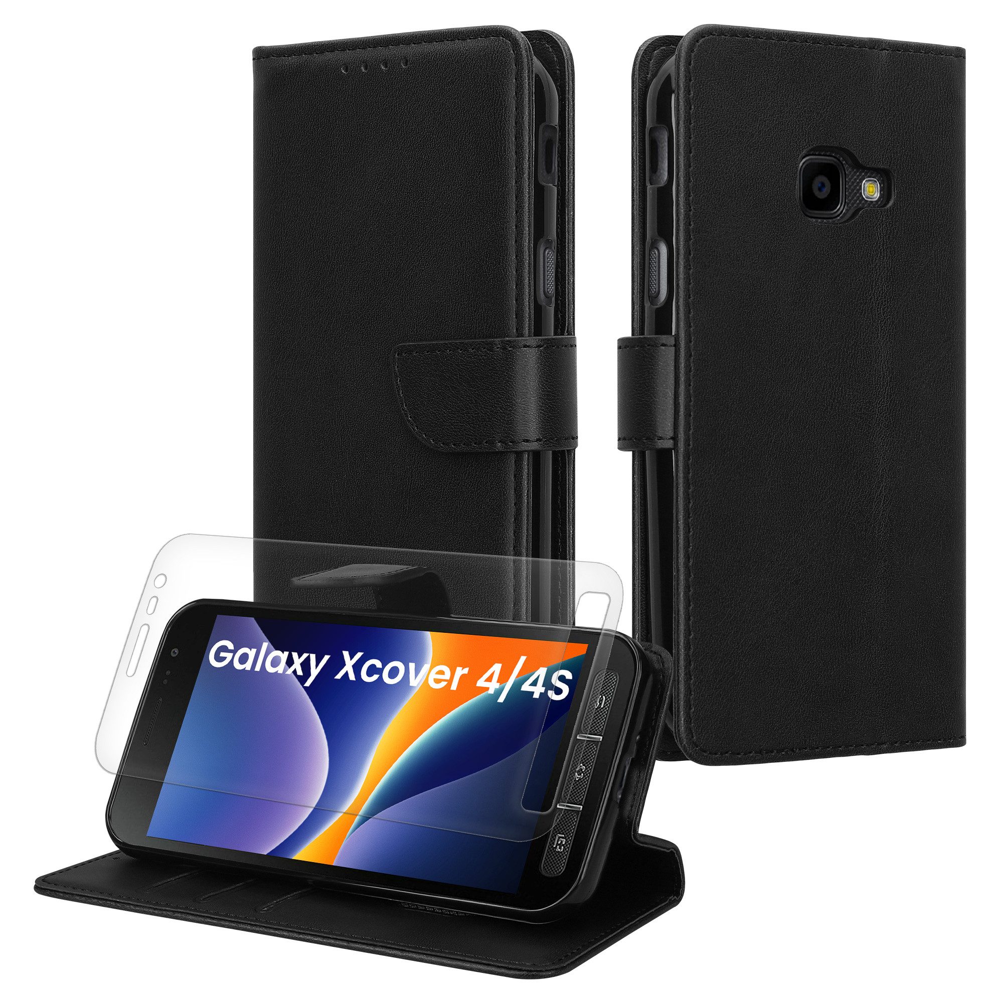 kwmobile Smartphone-Hülle Kunstleder Handyhülle für Samsung Galaxy Xcover 4 / 4S Hülle, Brieftaschen Schutzhülle aus PU-Leder mit Displayschutz