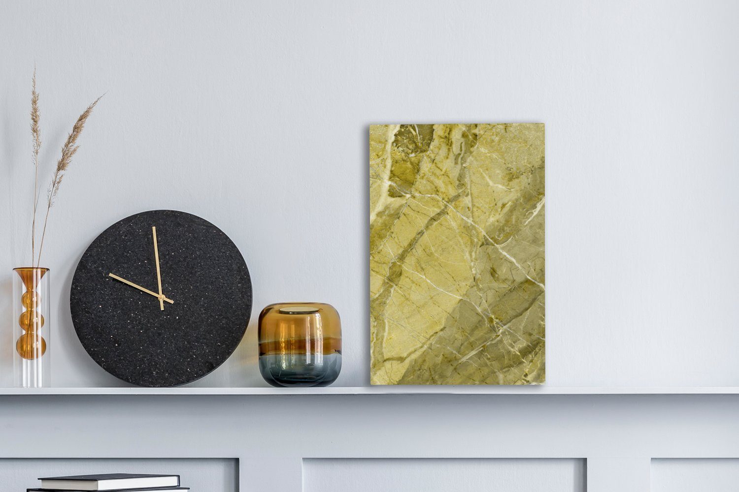 Leinwandbild inkl. 20x30 Zackenaufhänger, - Leinwandbild cm St), fertig Pflastersteine - Granit, (1 - Weiß OneMillionCanvasses® Gemälde, Gelb bespannt