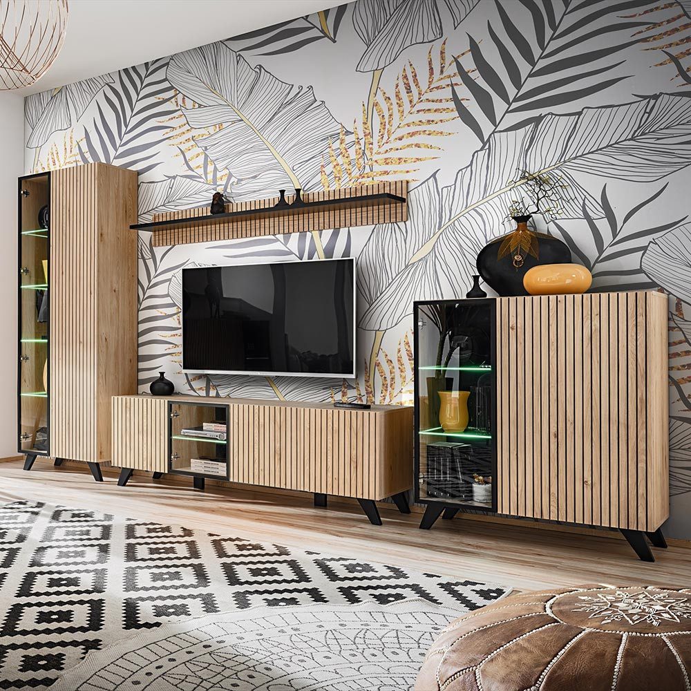 Lomadox Wohnwand LATERZA-164, (4-St., Vitrine Wandboard Lowboard Highboard) günstig online kaufen