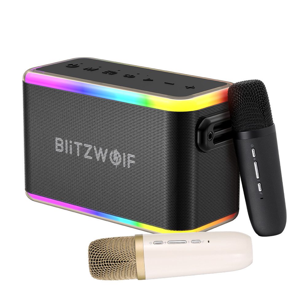 BLiTZWOLF 80W Stereo Bluetooth-Lautsprecher (RGB Karaoke mit 2 Mikrofon, 6000mAh Powerbank,Musikbox TF AUX)