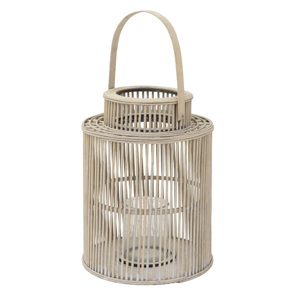 ECD Germany Kerzenlaterne Boho Bambus Laterne Windlicht Holzfarbe Gartenlaterne Kerzenhalter, Deko Laterne H:54,5cm mit Henkel & Glaseinsatz für Terrasse Wohnzimmer