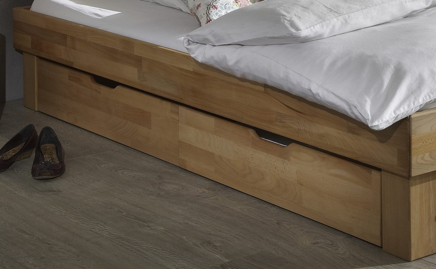Bettschubkasten JUDITH, 2er Set, Kernbuche massiv geölt