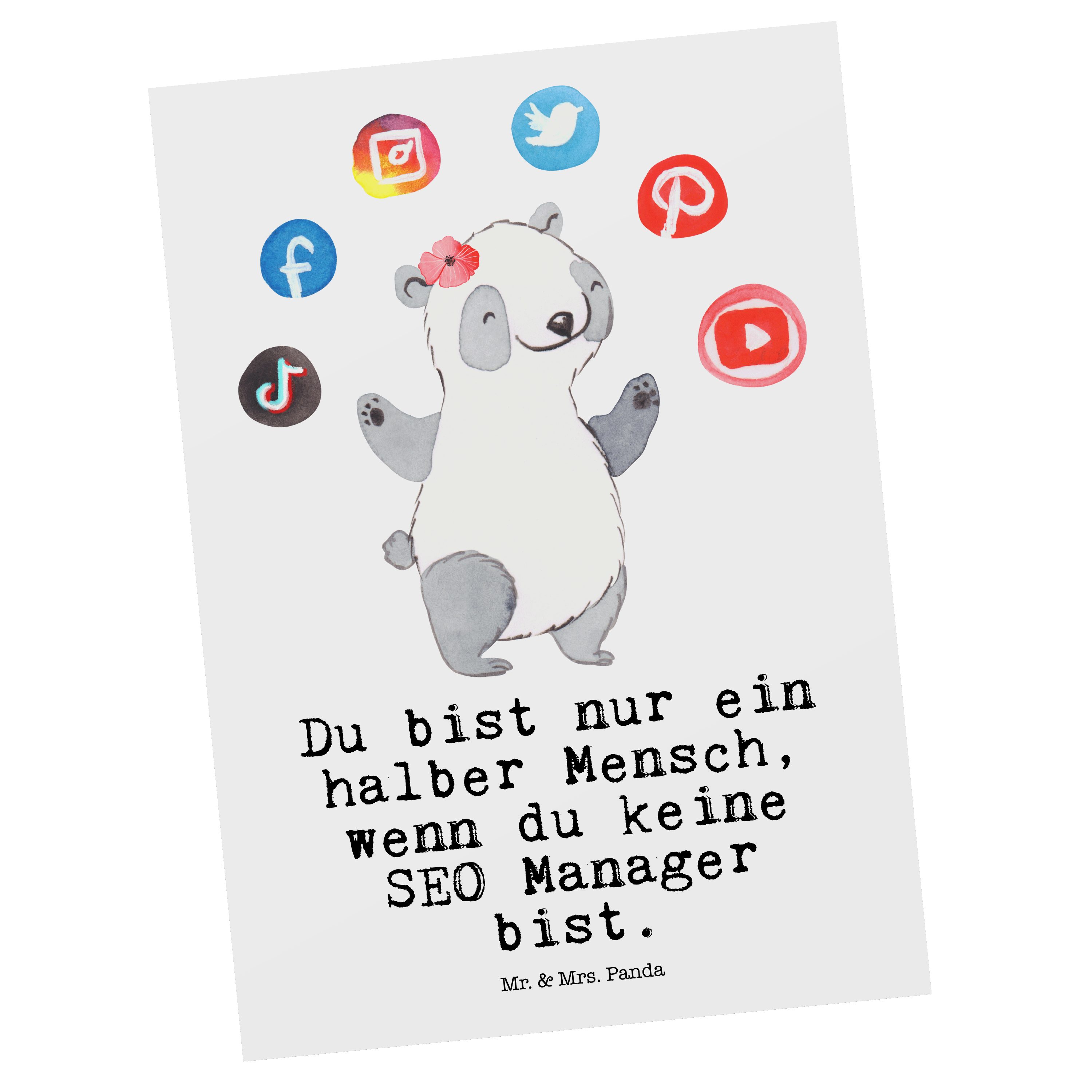 Mr. & Mrs. Panda Postkarte SEO Manager Herz - Weiß - Geschenk, Arbeitskollege, Digital Marketing, Langlebiger Druck