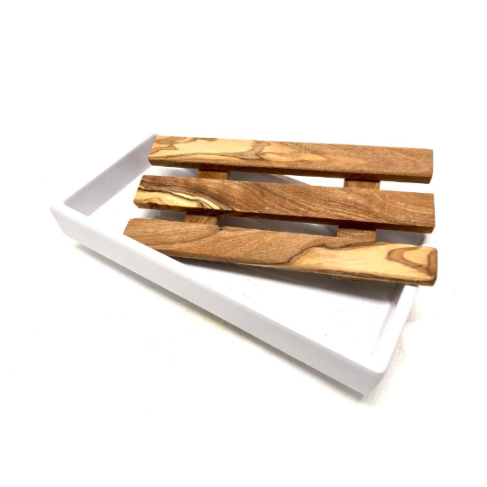 Olivenholz-erleben Seifenschale groß, rechteckig aus weißem Melamin, mit Ei günstig online kaufen