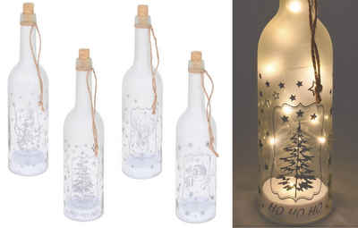 Spetebo LED Dekolicht LED Weihnachts Deko Flasche - 4er Set, Ein-/Ausschalter, LED fest integriert, warm weiß, Glas Flasche mit Draht Lichterkette beleuchtet