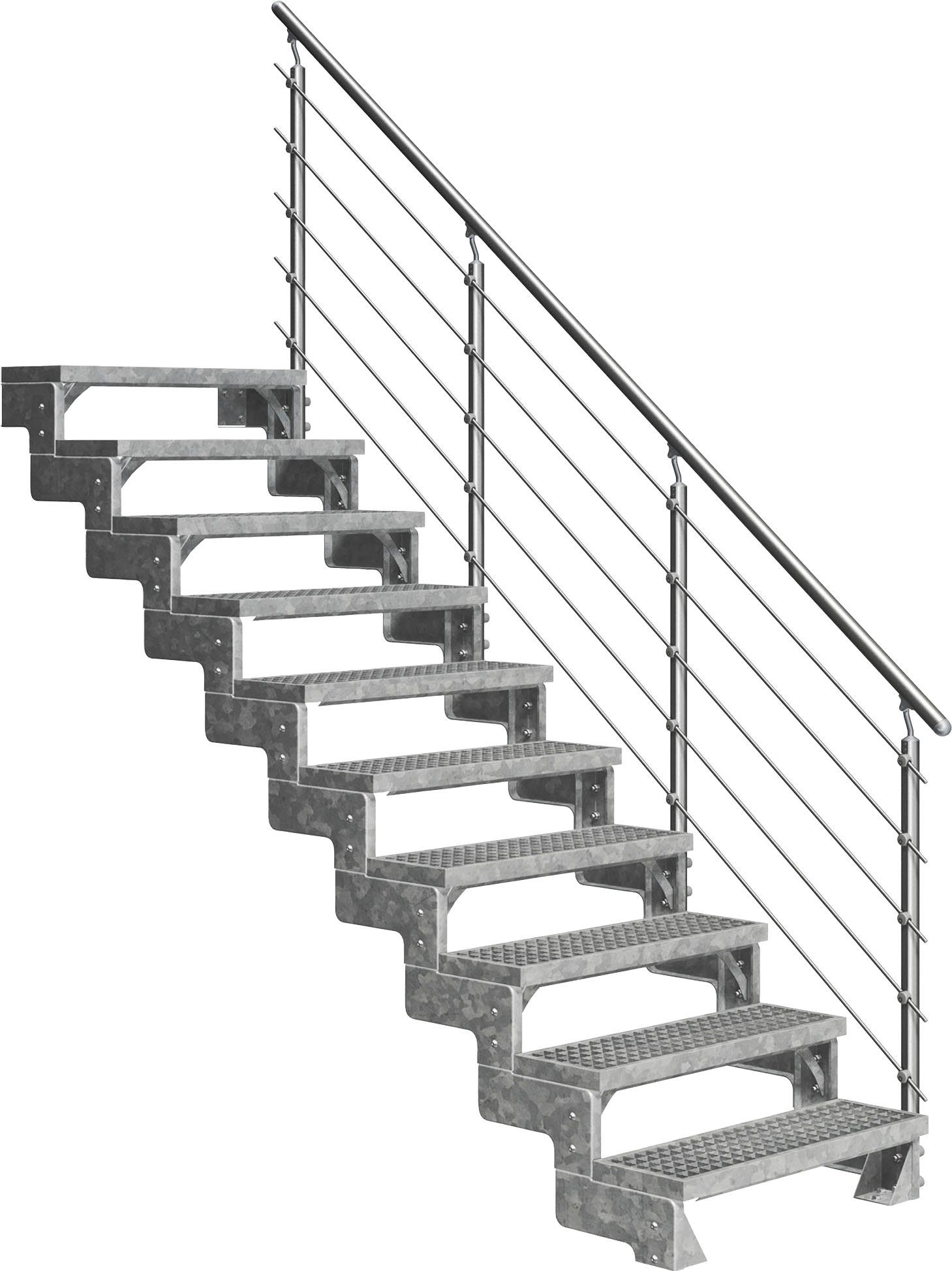 inkl. für Stufen Geschosshöhen einseitigem 10 cm, Dolle offen, Gardentop, Außentreppe 220 Alu/Metall/ES bis Gitterrost-Stufen,