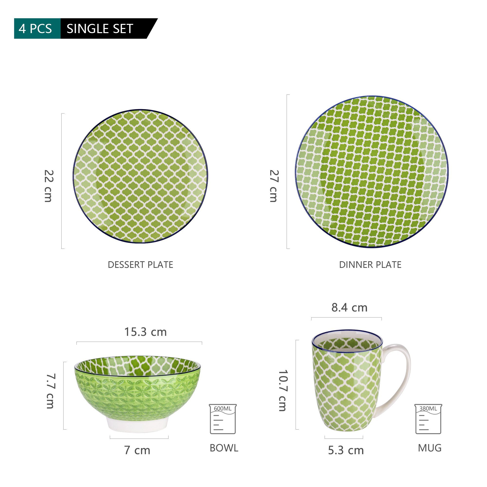 1 Mikrowellengeeignet vancasso Porzellan, grün Personen, Macaron (4-tlg), Tafelservice