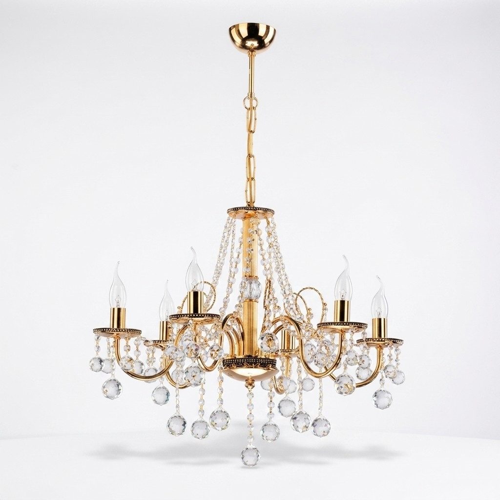JVmoebel Kronleuchter Goldene Lichtpendelleuchte mit Kristallverzierungen, Leuchtmittel wechselbar, Made in Europa