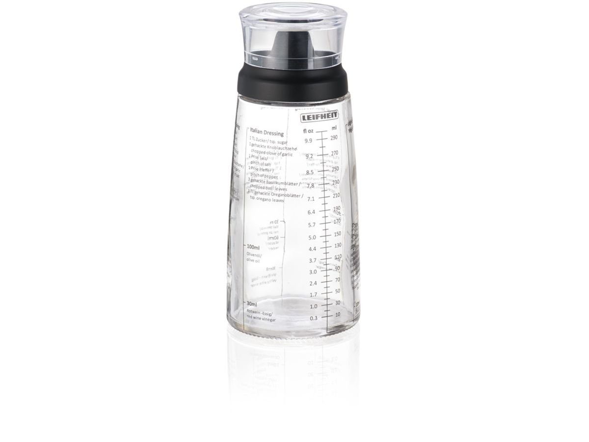 Dressing Flasche in 300 direkten ml, der Ausmessen Shaker Messskala Rezeptskalen und ml Glas, Leifheit fl in oz zum und