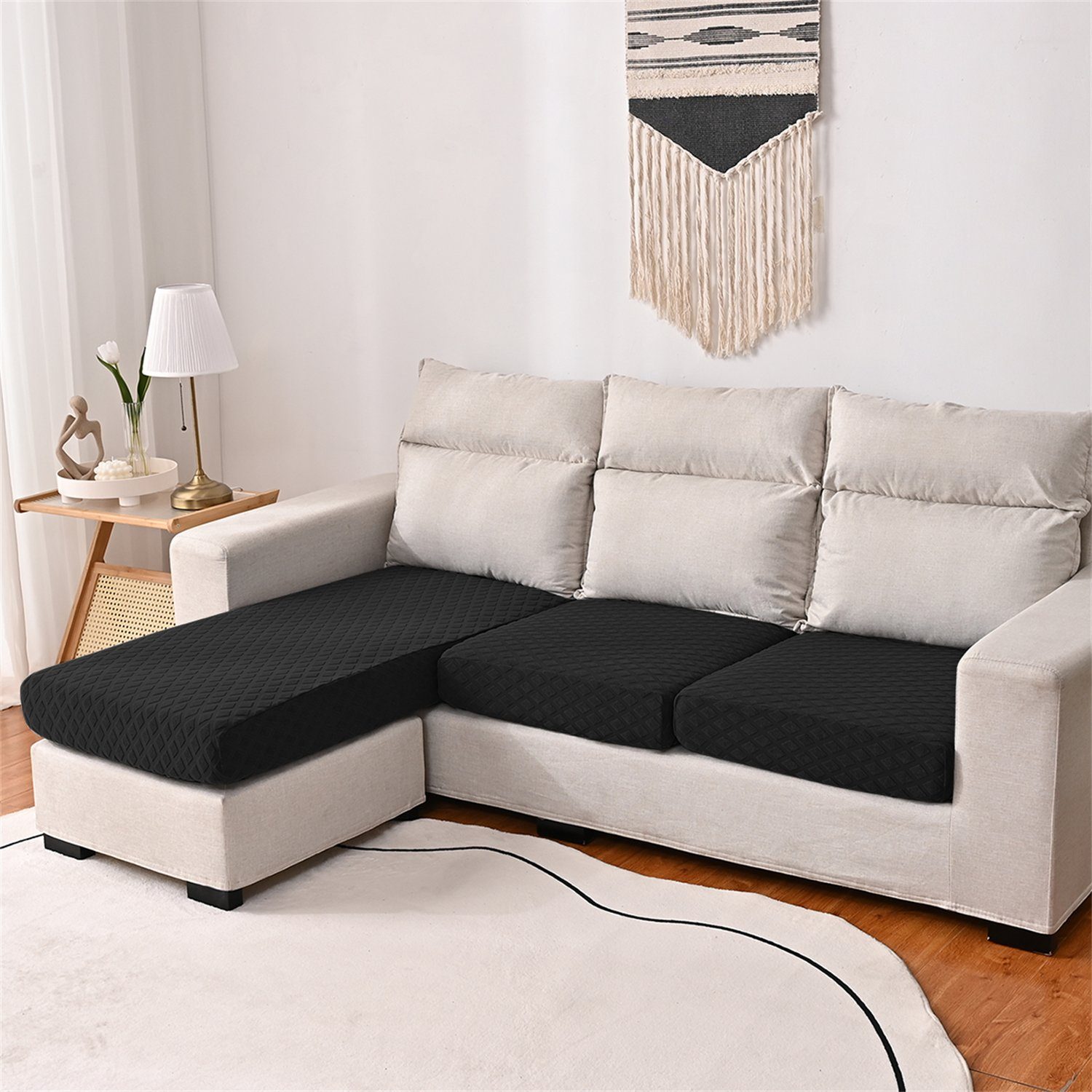 Sofahusse, HOMEIDEAS, wasserfest elastischer Sofa-Sitzbezug mit 3DMuster Schwarz
