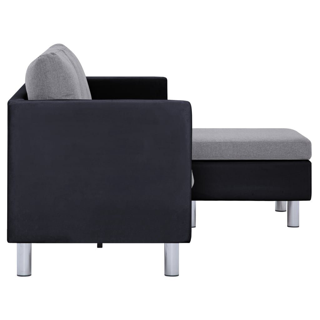 vidaXL Sofa 3-Sitzer-Sofa mit Schwarz Schwarz Kunstleder Hellgrau Kissen und