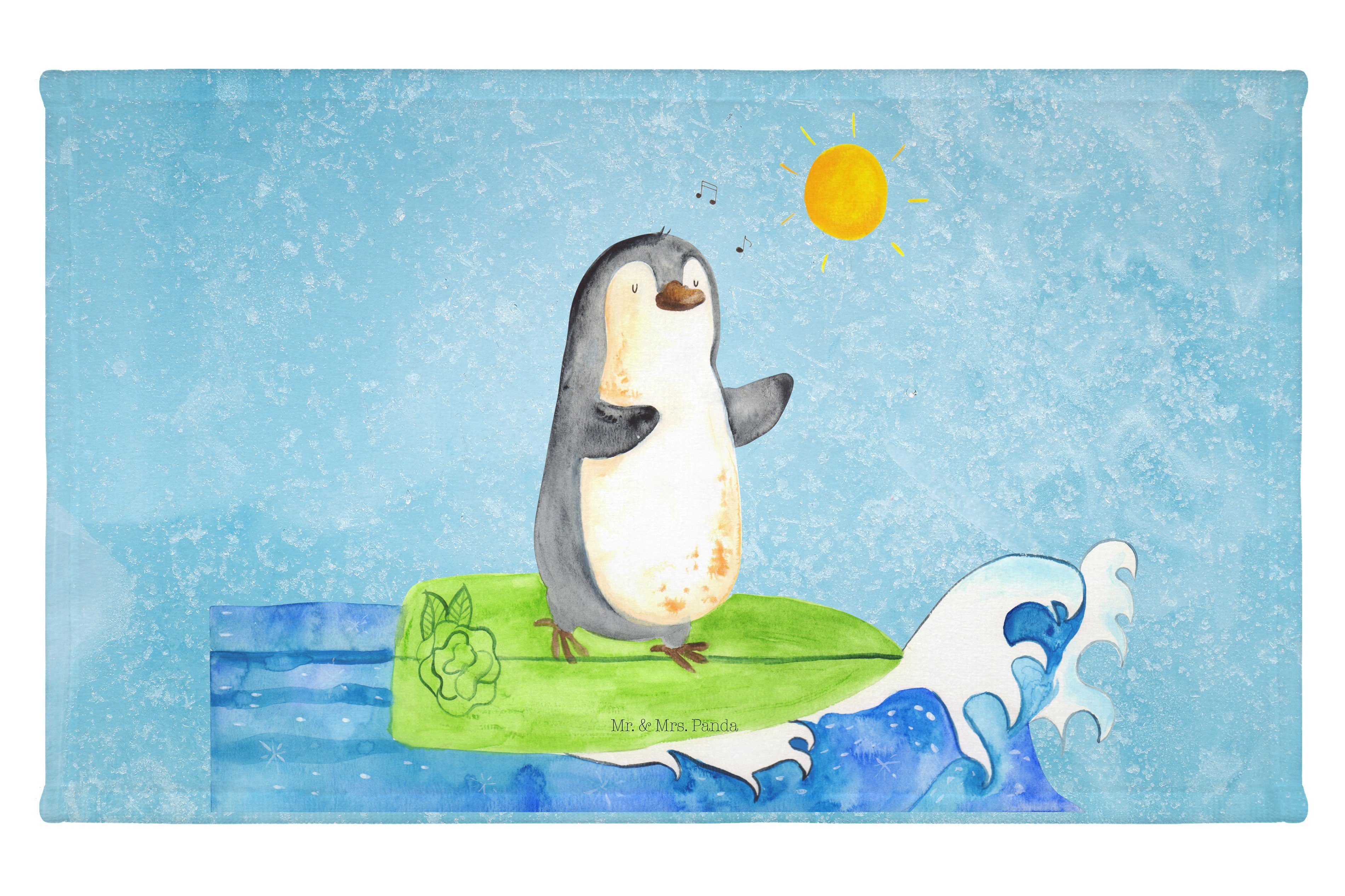 Mr. & Mrs. Panda Handtuch Pinguin Surfer - Eisblau - Geschenk, Sport Handtuch, Wellen reiten, W, (1-St)