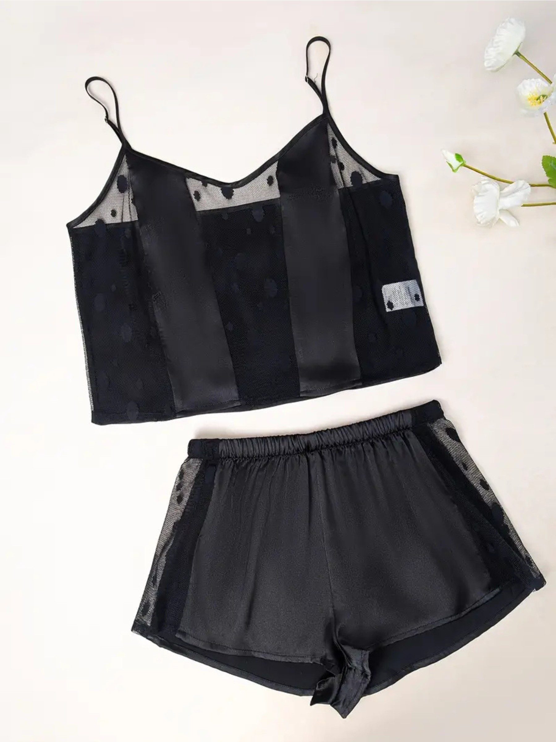 Elegant Love Shorty Satin Nachtwäsche-Set – Pyjama-Set, Schlafanzug (Set, 2 tlg., Camisole-Top + Shorts) Sinnliche Homewear