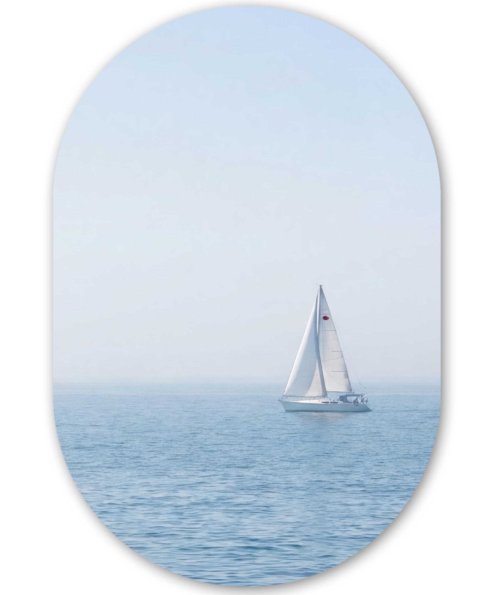MuchoWow Gemälde Horizont - Segelboot - Meer, Fotodruck (1 St), Wandbild Oval, Wohnzimmer oder Schlafzimmer Wanddekoration, 40x60 cm
