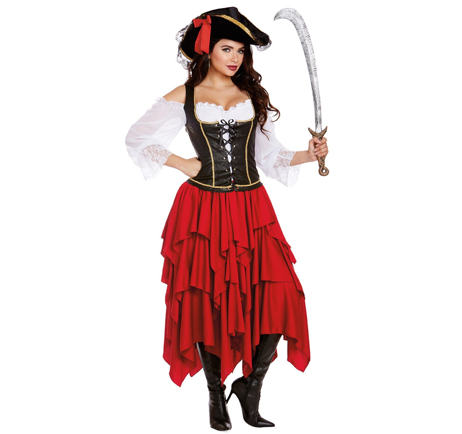 Dreamgirl Piraten-Kostüm Freibeuter Kleid mit Weste für Damen Halloween Karneval Fasching