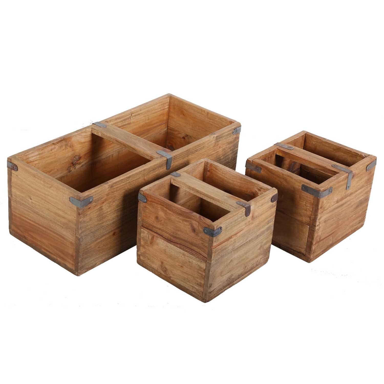 Casa Möbelkiste Teak Deko recyceltem Holz Box, Holz 3er Kiste Holzbox Moro Set Teak gefertigt Enzo aus Balkonkasten