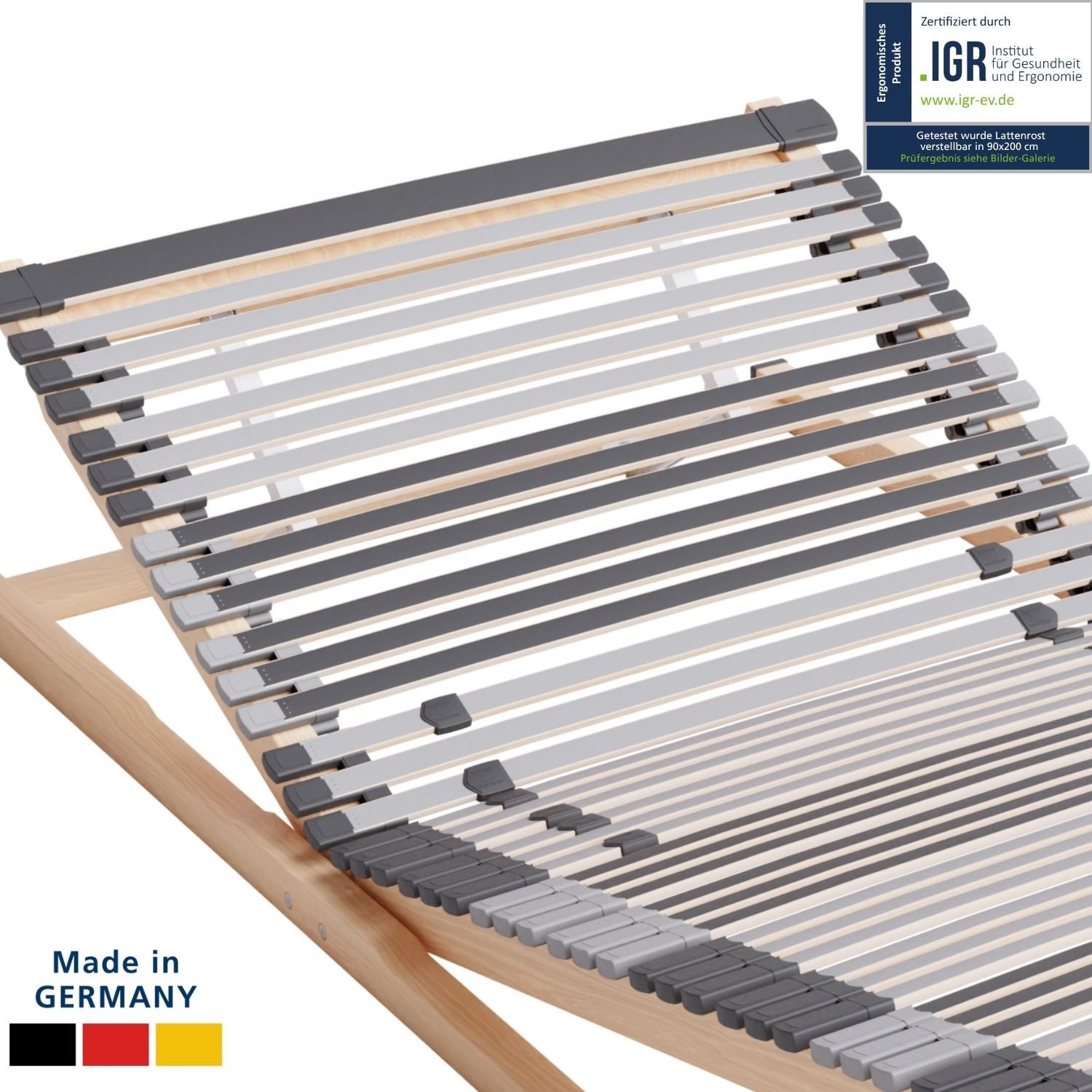 Lattenrost Ergonomischer 7-Zonen Lattenrost, Fertig Montiert, Manuell Verstellbar, AM Qualitätsmatratzen, Kopfteil Kopfteil 13-fach höhenverstellbar, Fußteil Fußteil 13-fach höhenverstellbar, 80x200 cm