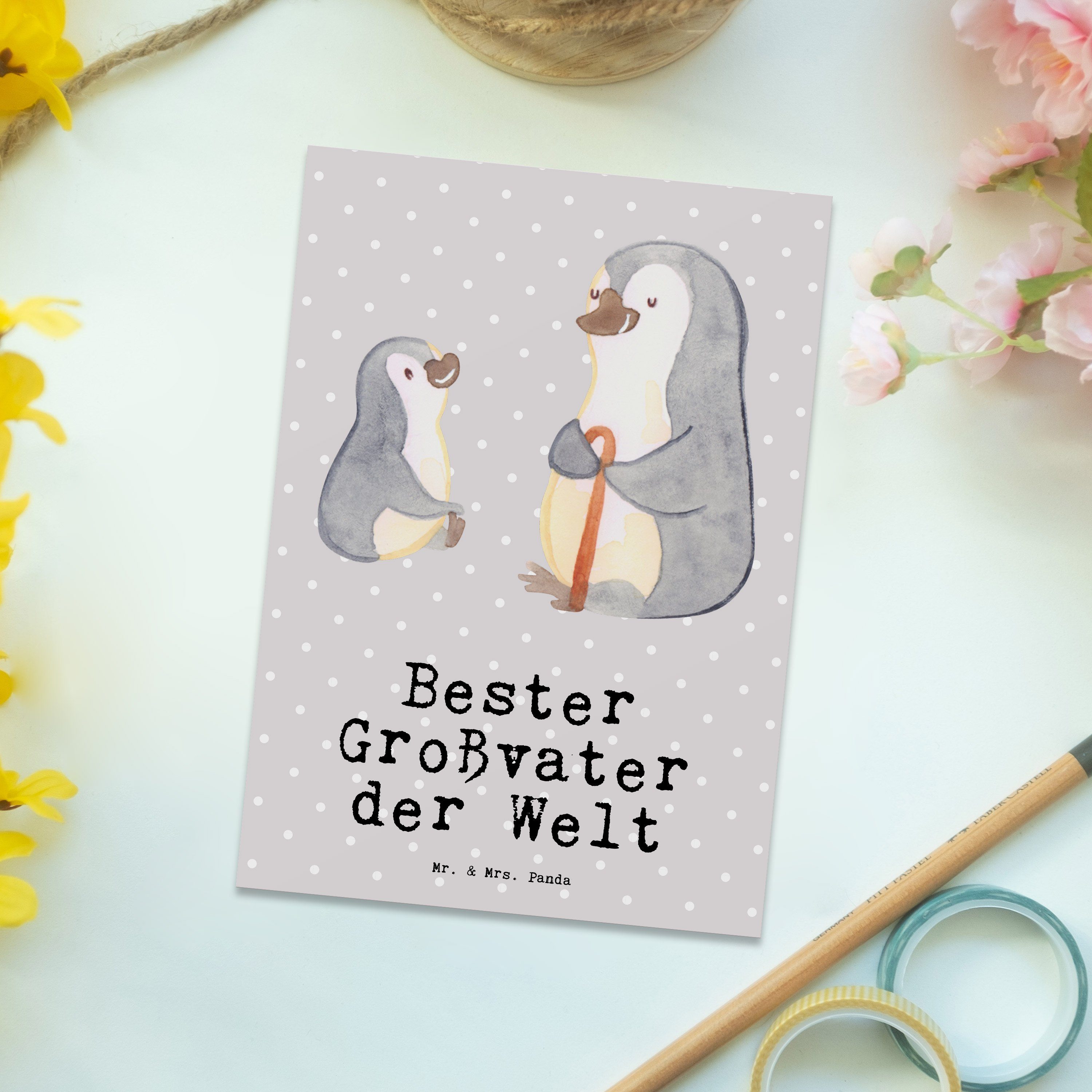 Grau - Pinguin - Bester Mr. Geschenk, Panda Pastell der Mrs. & Welt Dankeska Großvater Postkarte