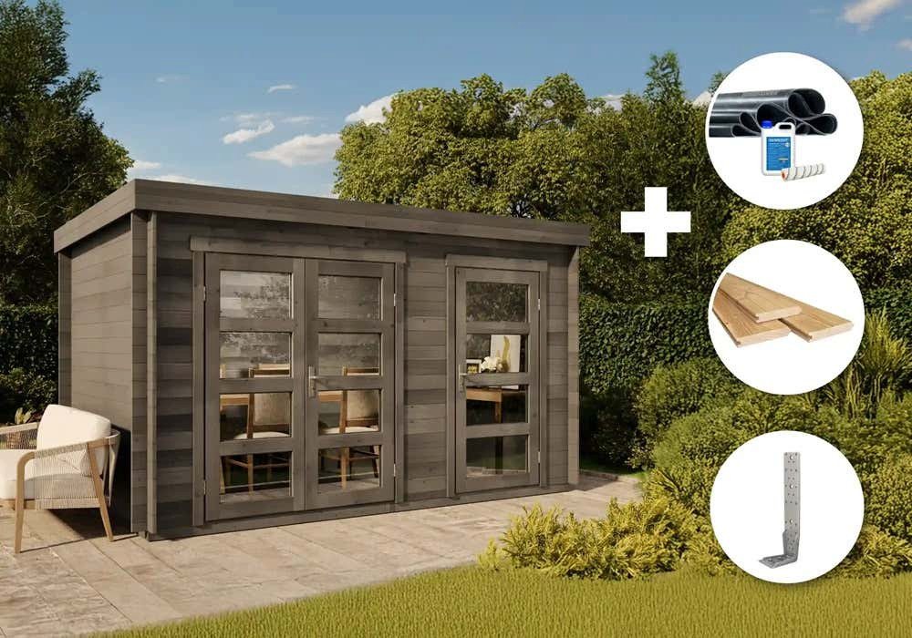 Thumbnail - Alpholz Gartenhaus Holz Set - Paloma Grande -grau, BxT: 404x234 cm, (Set), Inkl. Fußboden & Dacheindeckung