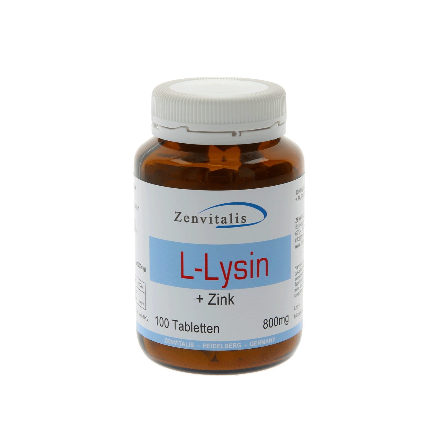 Zenvitalis L-Lysin + Zink 60 Tabletten Tabletten, 1 er 60 St., 72 g, Zenvitalis Qualität; hergestellt in Deutschland