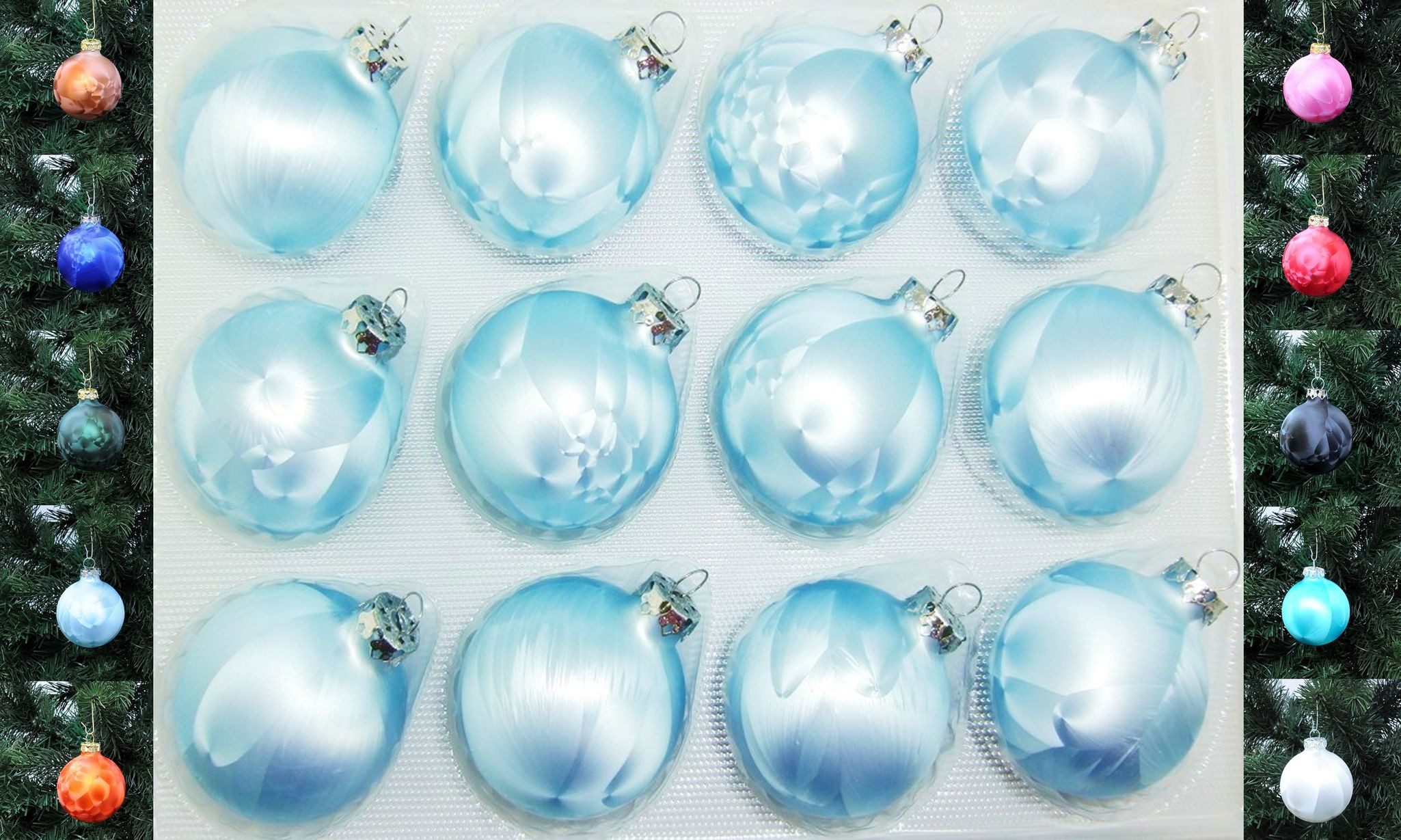 Thüringer Glasdesign Christbaumschmuck JACK 12x Glas Eislack Christbaumkugeln 6cm Thüringer Weihnachtskugeln, echt Glas, teilweise Handarbeit, inkl. praktischer Aufbewahrungsbox