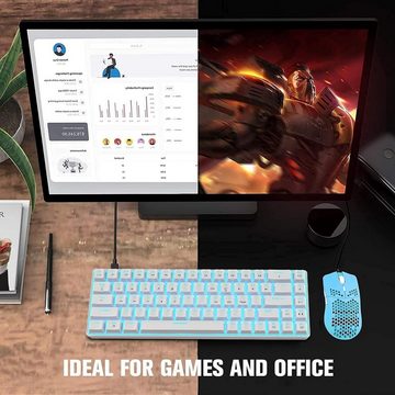 ZIYOU LANG Gaming Set, 68 Tasten Blauer Schalter 60% Mini Eisblaue Tastatur- und Maus-Set, 6400DPI Leichte Programmierbar MausGrünUSB-KabelKompatibel mit Windows
