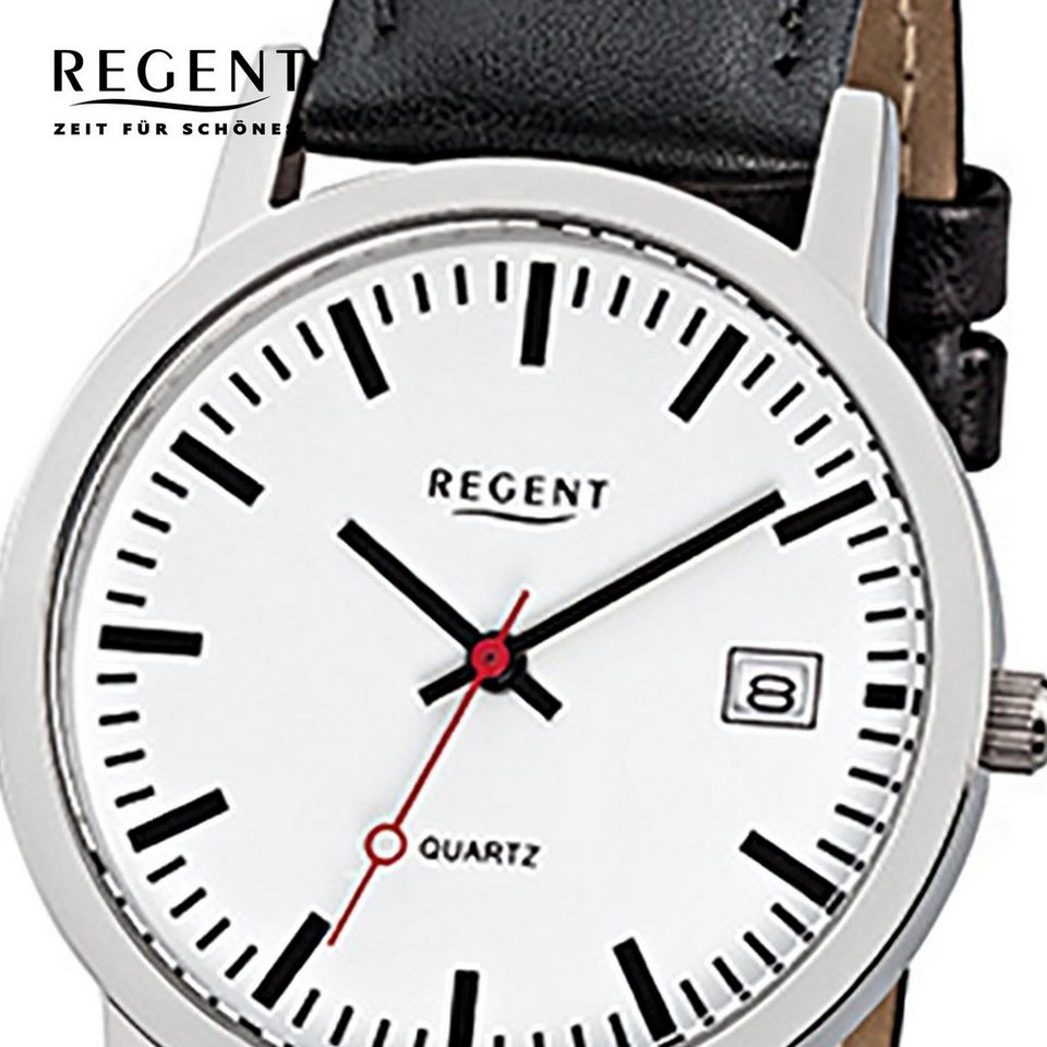 Regent Quarzuhr Regent Damen Herren-Armbanduhr schwarz, Damen, Herren  Armbanduhr rund, mittel (ca. 34mm), Lederarmband