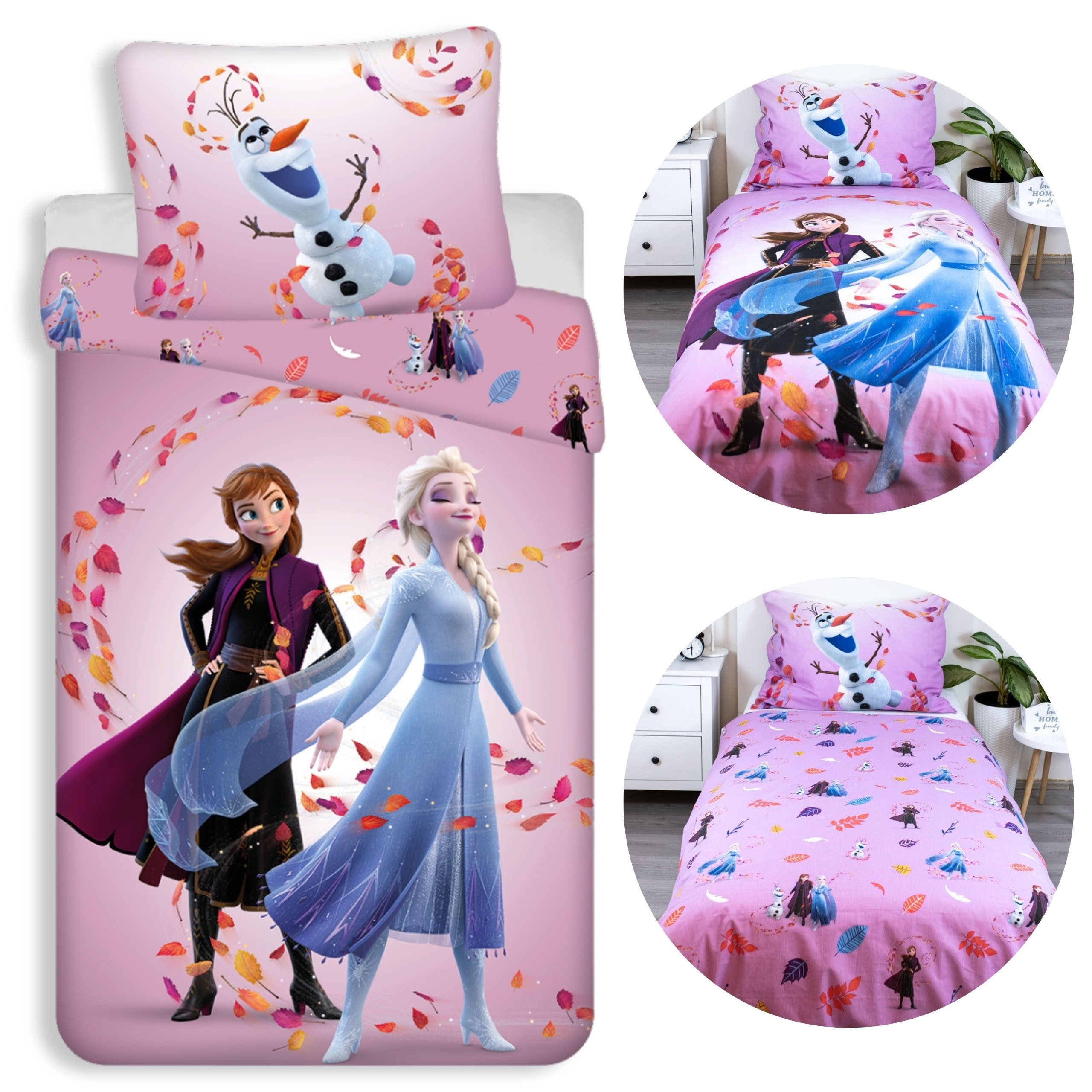 Disney Frozen Kinderbettwäsche DISNEY Frozen Violett DOPPELSEITIGE Kinderbettwäsche, Reißverschluss