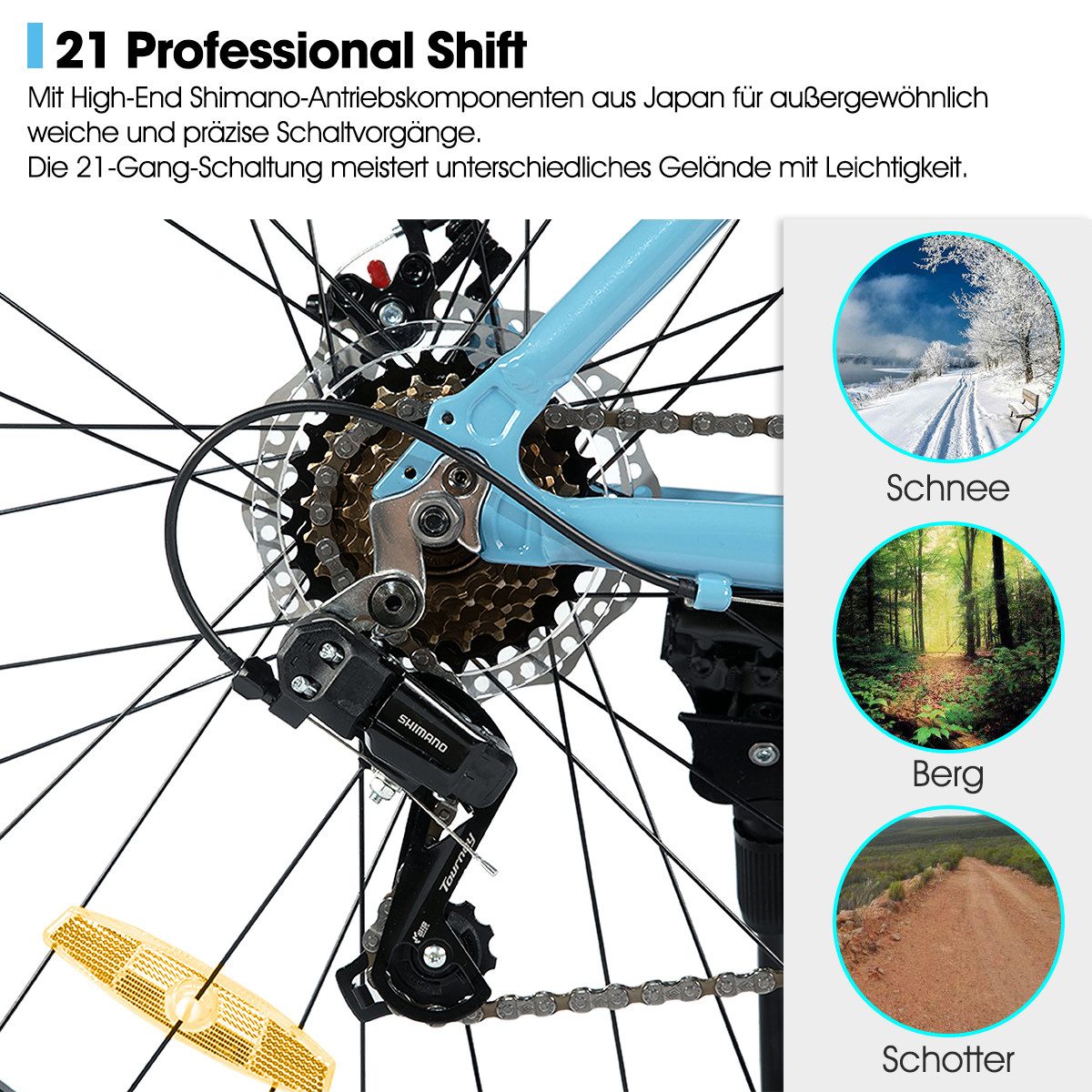 HILAND Mountainbike 27,5 Zoll Herren und Damen MTB mit Aluminiumrahmen, 21 Gang,Aluminiumrahmen, Doppelscheibenbremsen, Gefederter Vordergabel