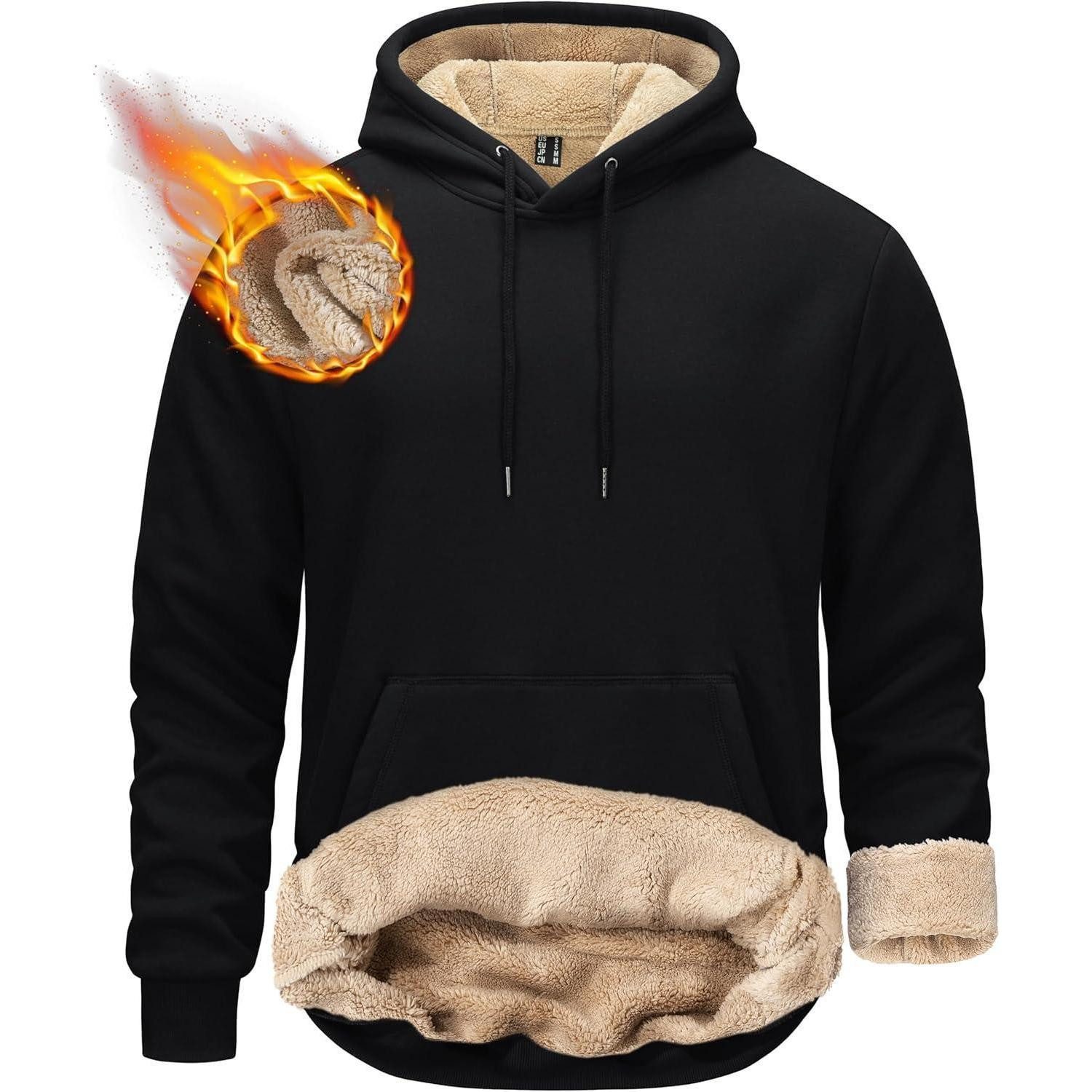 LuxusKollektion Hoodie Hoodie Herren Sherpa Fleece Kängurutasche Winter S Schwarz