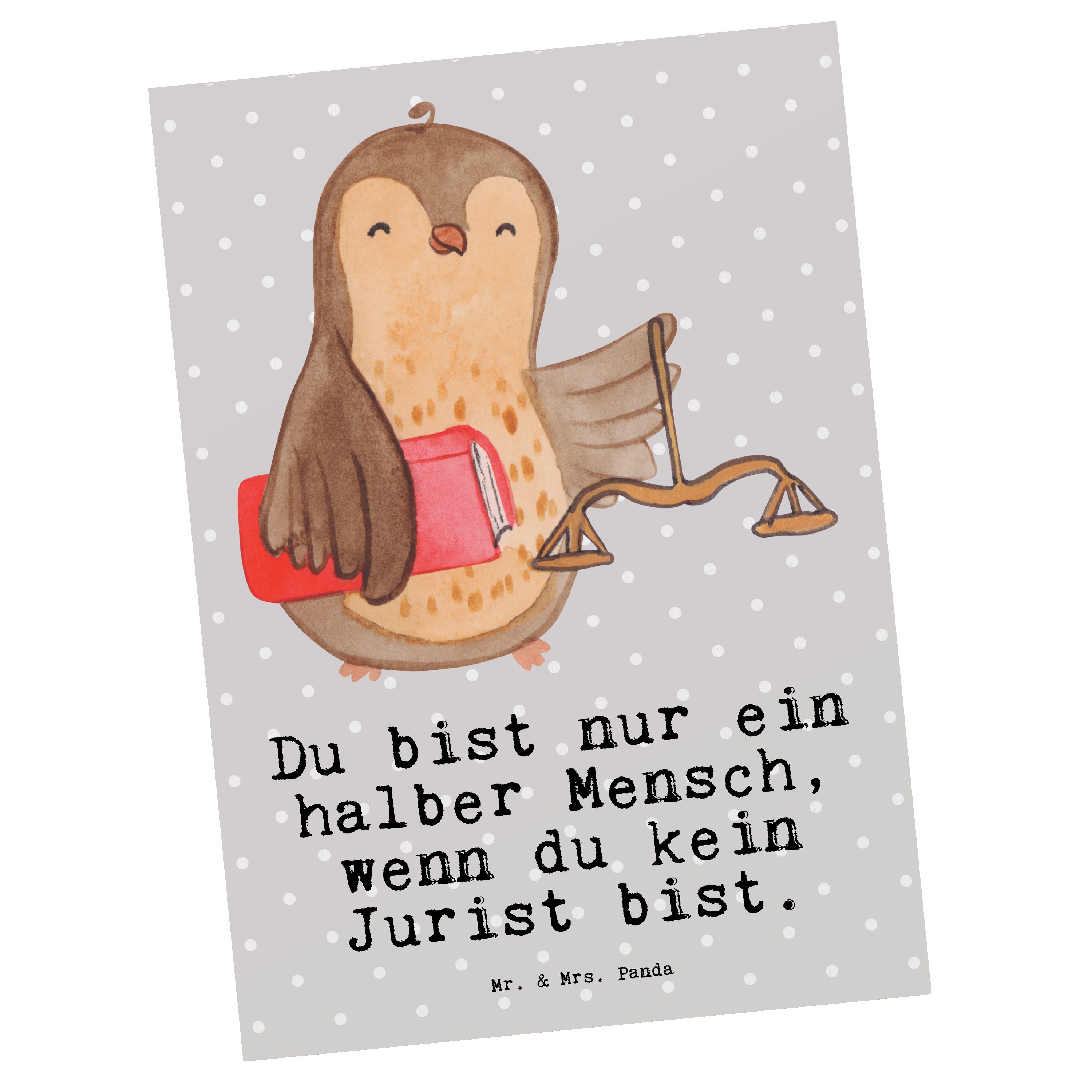 Mr. & Mrs. Panda Postkarte Jurist mit Herz - Grau Pastell - Geschenk, Master of laws, Geschenkka