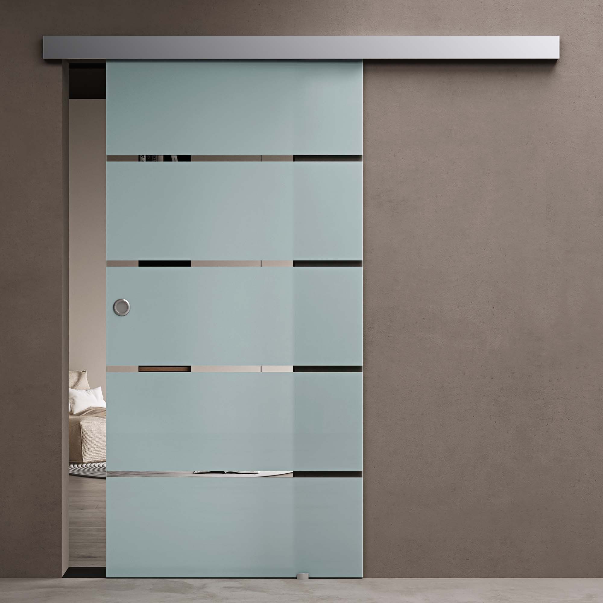 doporro Glasschiebetür komplettset Soft-Close Glas-Zimmertür H:205/215cm 8mm ESG Amalfi11, Verstellbare Bodenführung
