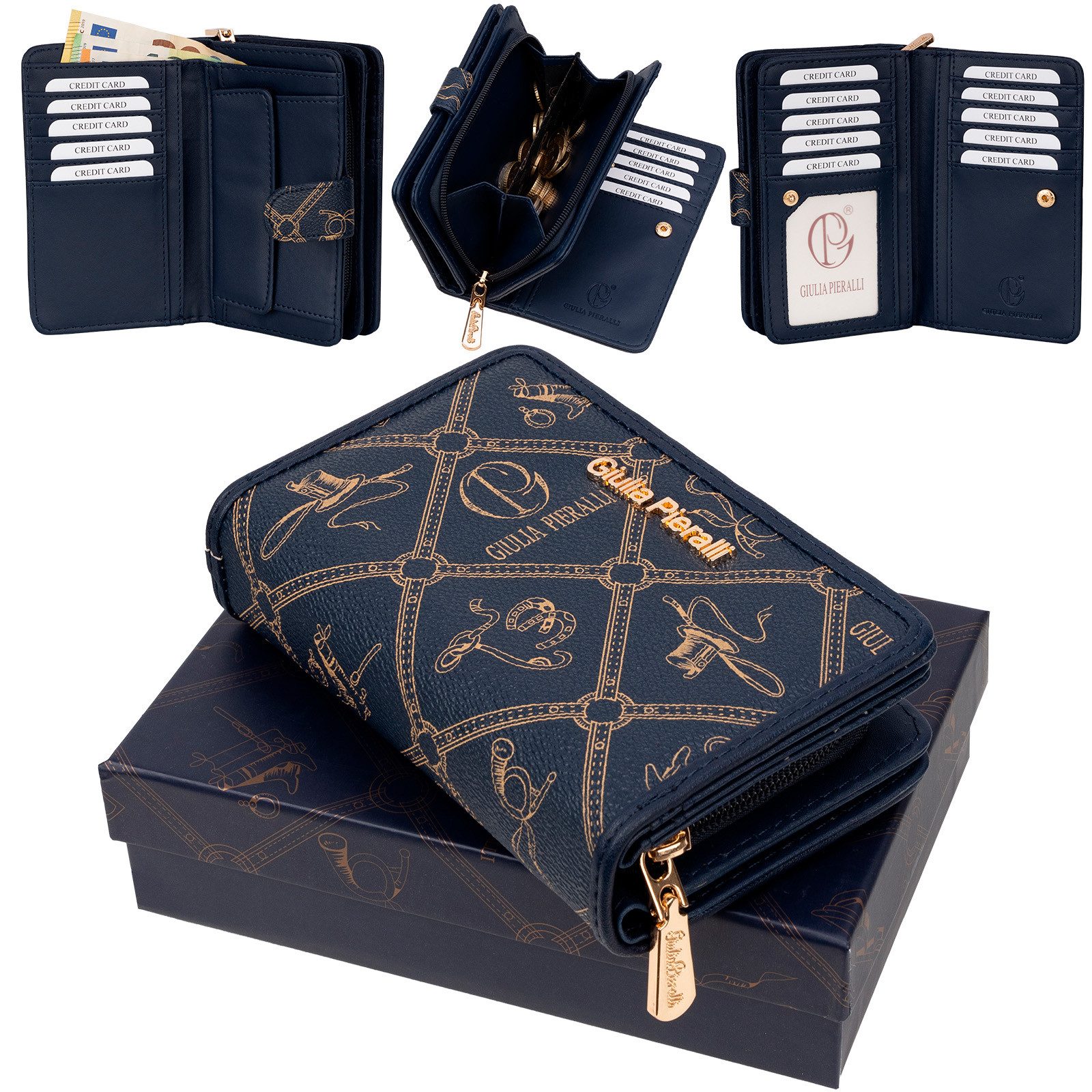 Giulia Pieralli Geldbörse Giulia Pieralli Damen Geldbörse Geldbeutel Brieftasche Portmonee XXL, Damen Geldbörse klappbar mit Reißverschluss Portemonnaie Geldbeutel