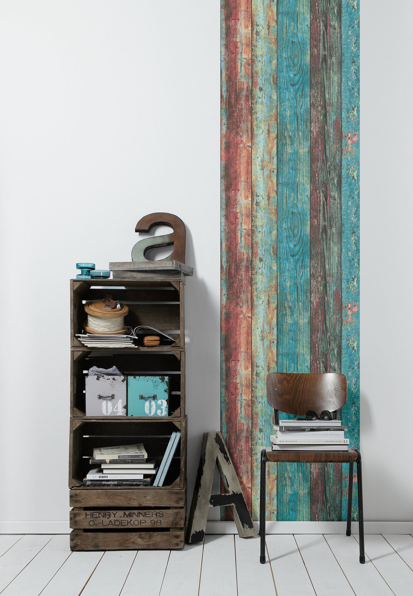 living walls Vinyltapete Pop Up Panel 3D, strukturiert, Holz, gestreift, realistisch, Holzoptik Tapete Selbstklebend Holz Panel Flur Design Kinderzimmer