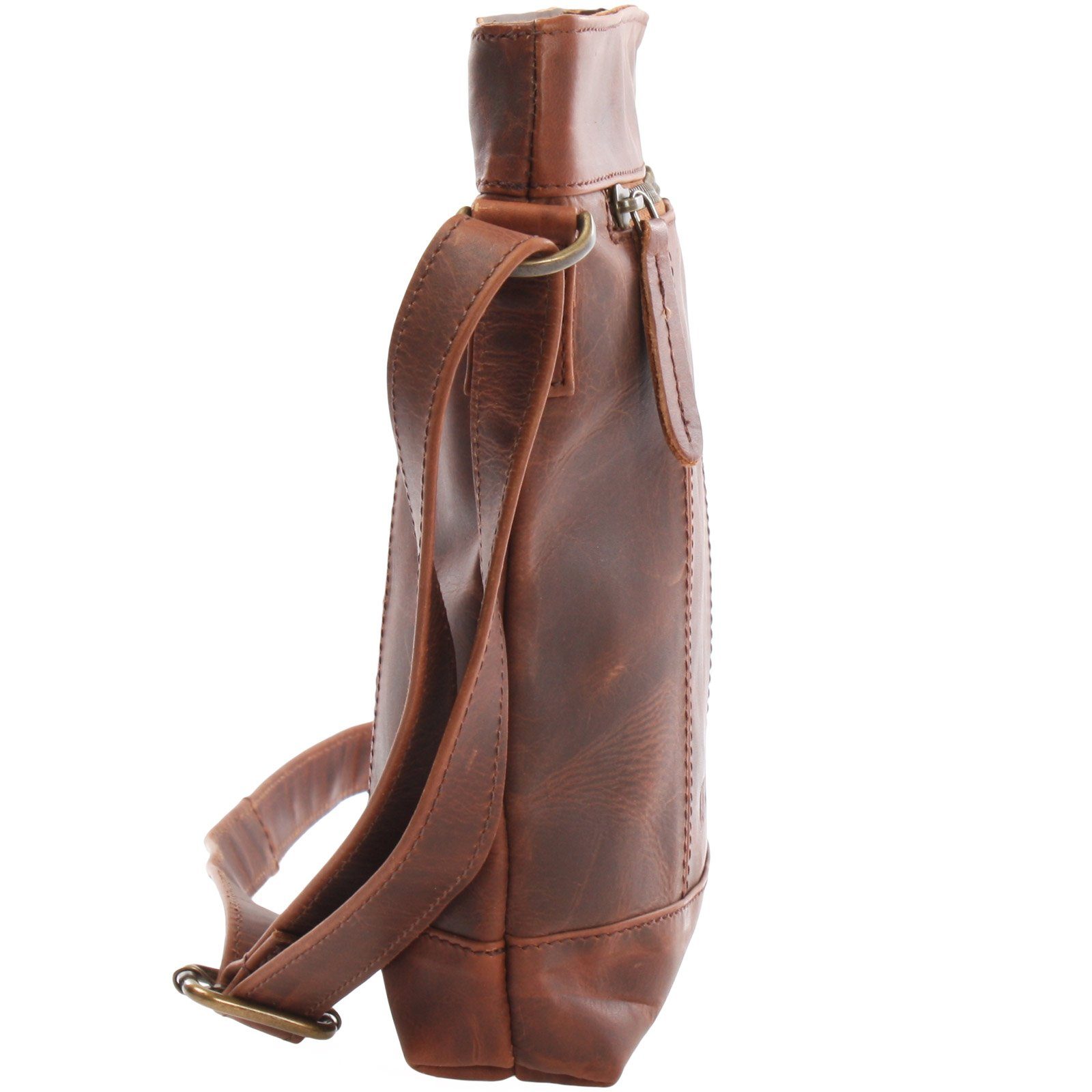LECONI Umhängetasche kleine Schultertasche Freizeittasche Leder LE3086, kompakte Umhängetasche – verstellbarer Riemen – 21×26×5 cm