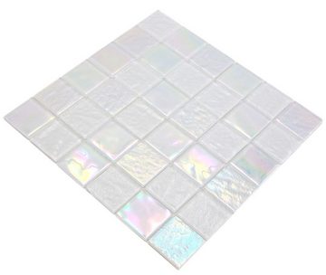 Mosani Mosaikfliesen Glasmosaik Crystal Mosaik iridium weiß glänzend / 10 Matten