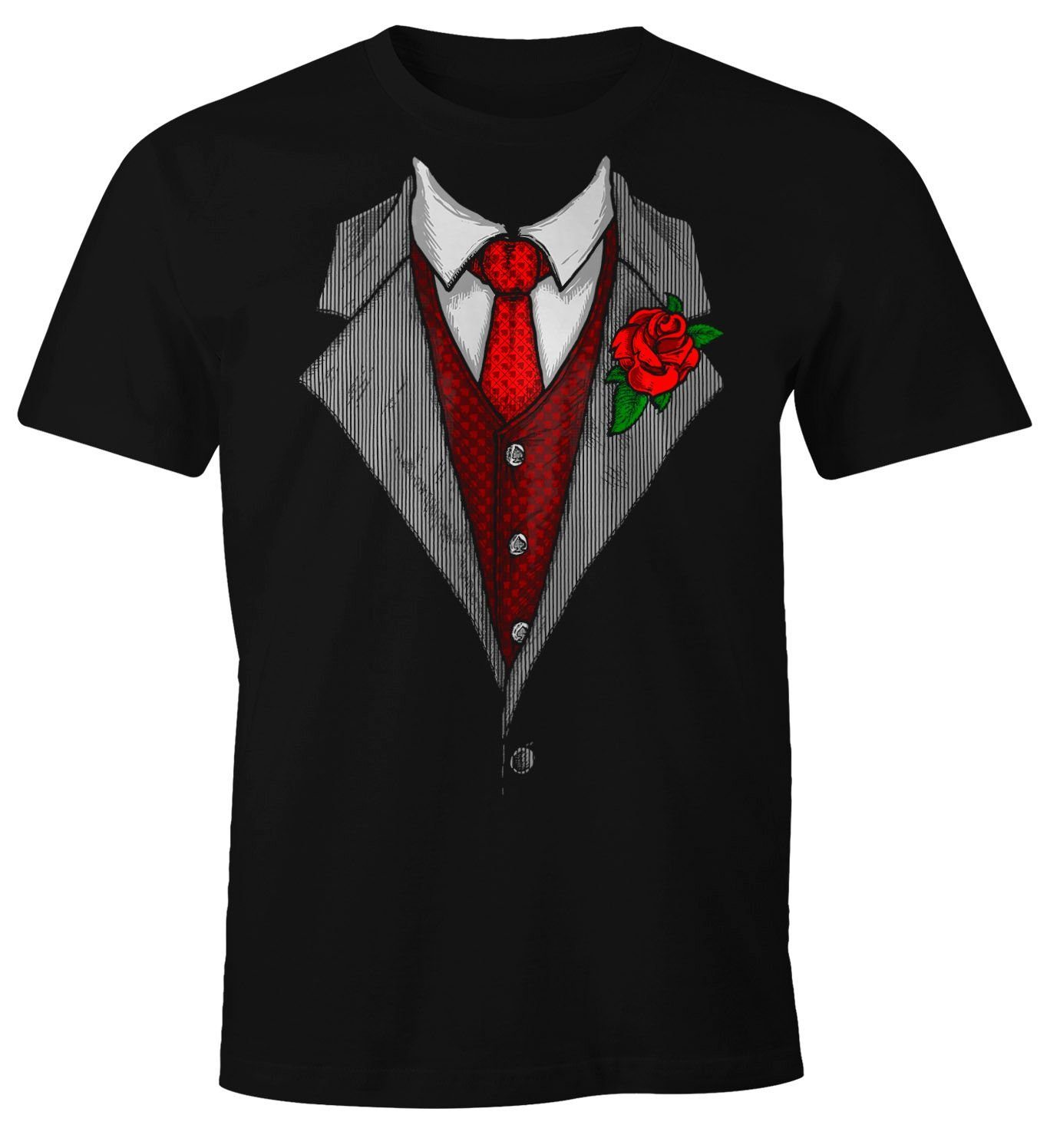 MoonWorks Print-Shirt Herren T-Shirt Anzug Schlips Krawatte aufgedruckt Fun-Shirt Moonworks® mit Print schwarz