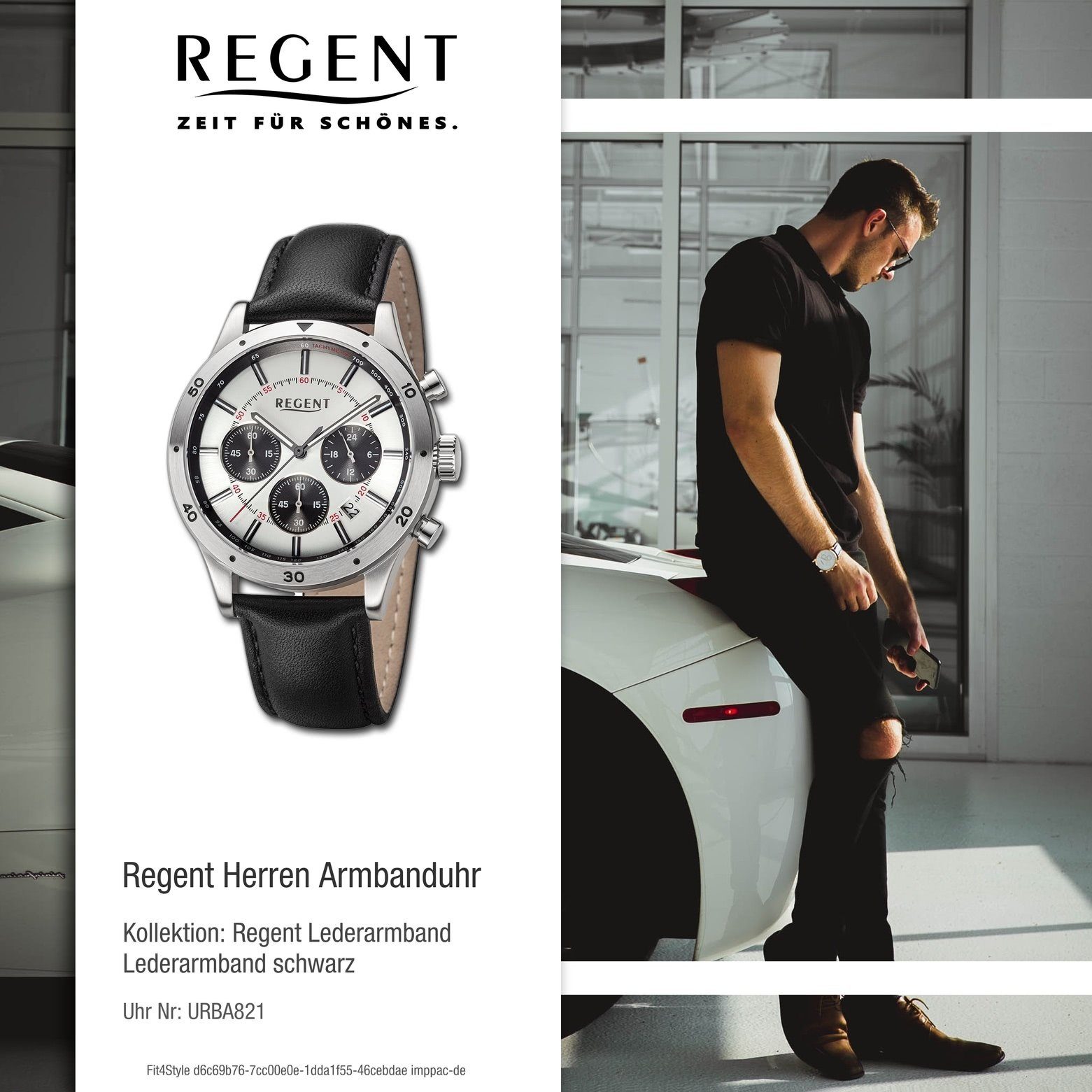 Quarzuhr Armbanduhr extra Armbanduhr Herren rund, Analog, Regent silber Regent Lederarmband 41mm), Herren groß (ca.