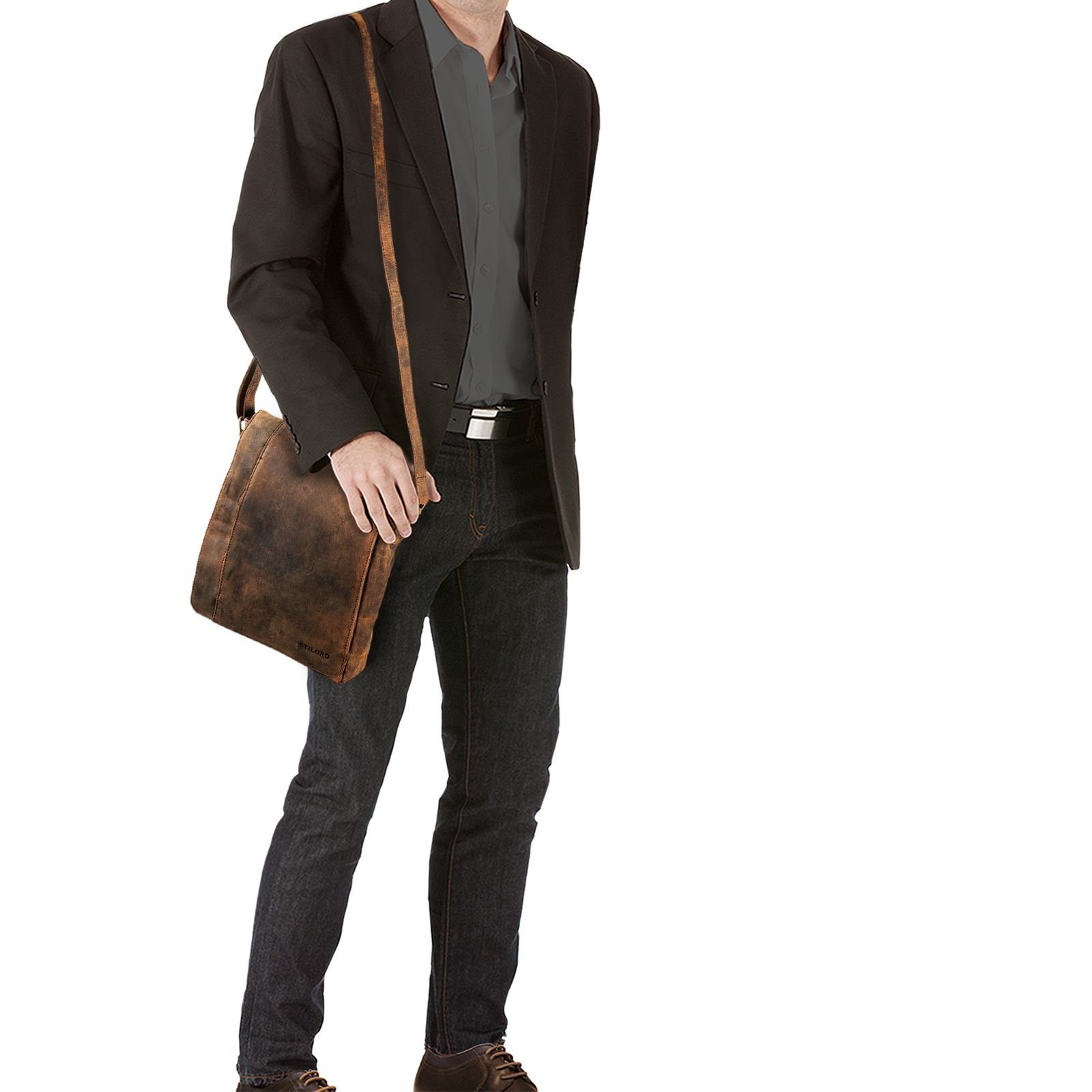 STILORD Schultertasche "Paul" Umhängetasche Herren Leder Hochformat – Bild 3 von 5