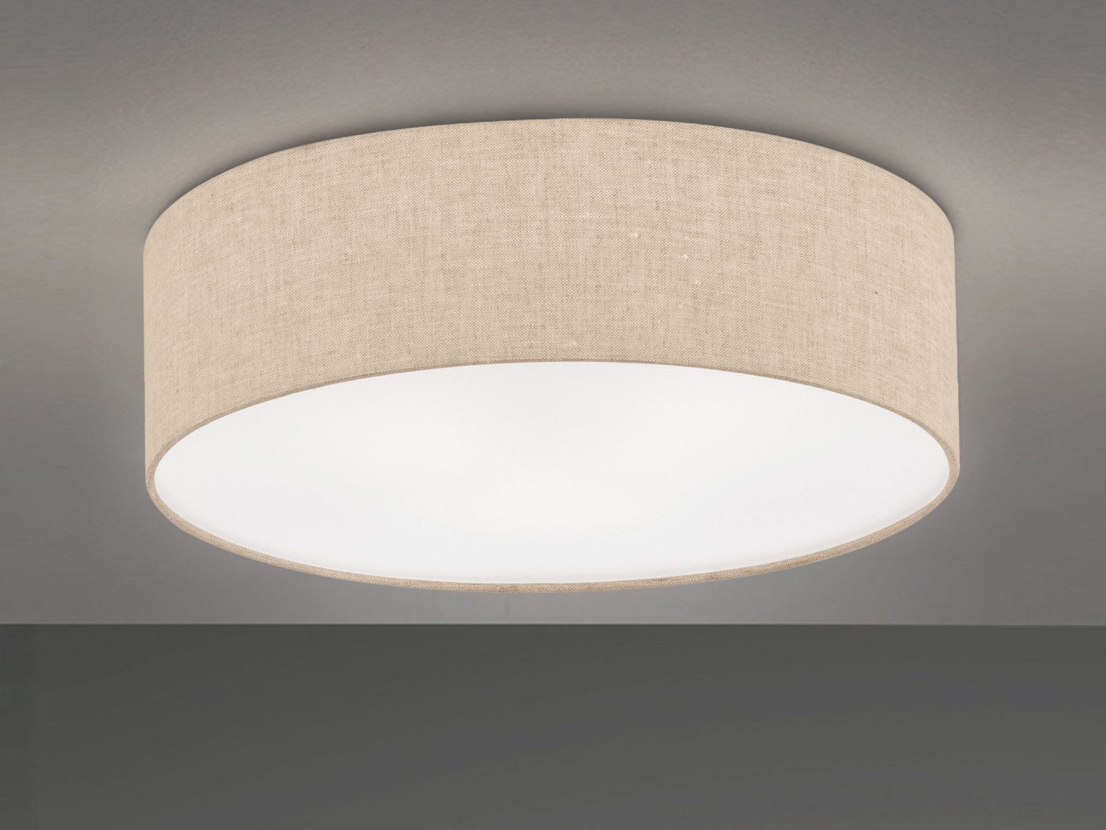 FISCHER & HONSEL LED Deckenleuchte, Dimmfunktion, LED wechselbar, Warmweiß, Designklassiker Stoff-Lampe Decke 40cm Lampenschirm Leinen Beige flach