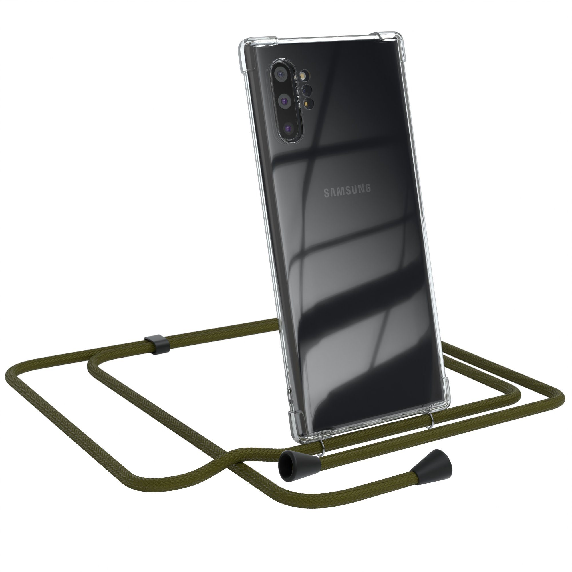 EAZY CASE Handykette Kette Clips Schwarz für Samsung Galaxy Note 10+ 6,8 Zoll, Handykette mit Band Cross Bag für Mann und Frau Festivalbag Olive Grün
