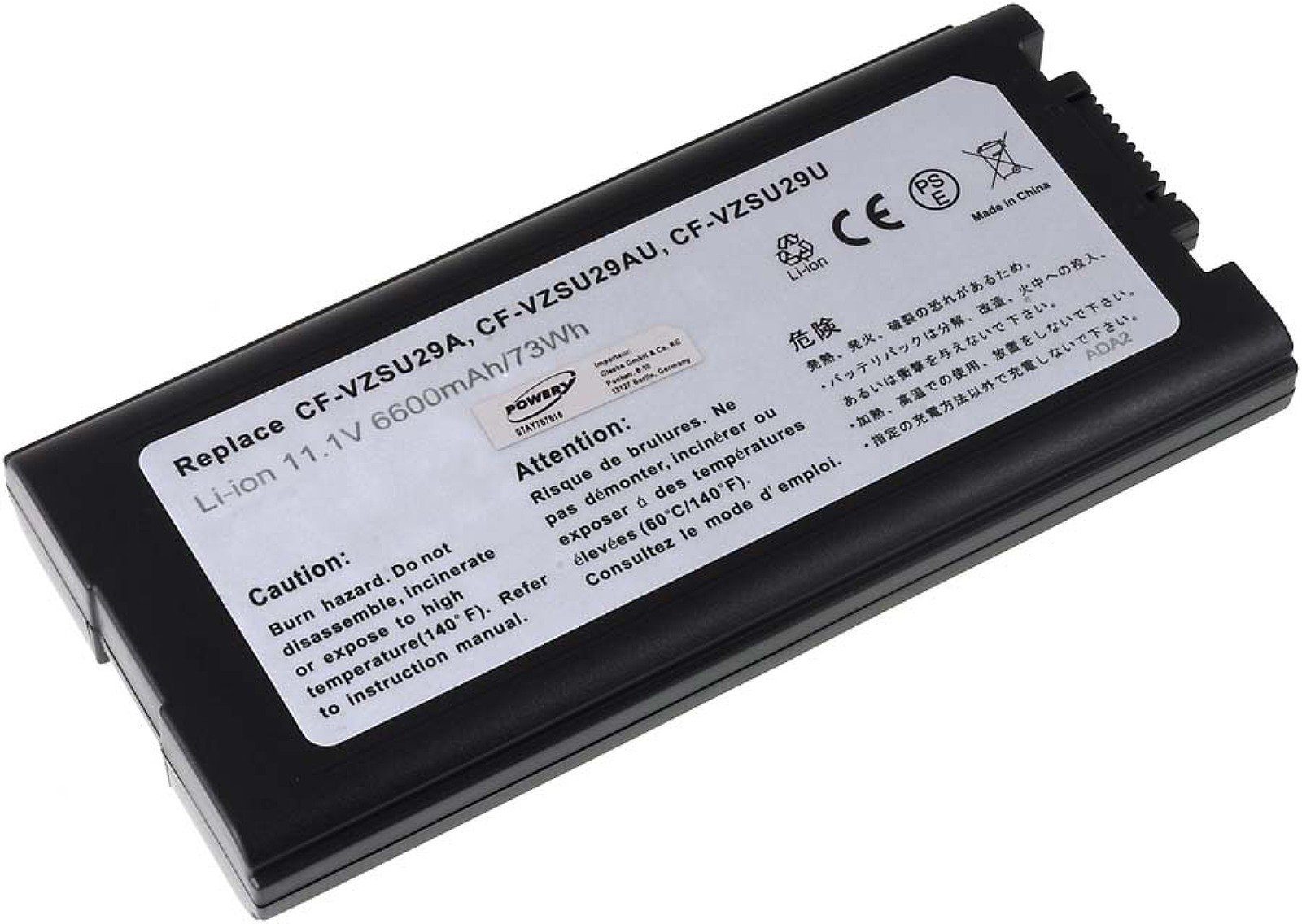 Powery Akku für Panasonic Laptop-Akku (11.1 Typ V) CF-VZSU29 mAh 6600 Standardakku