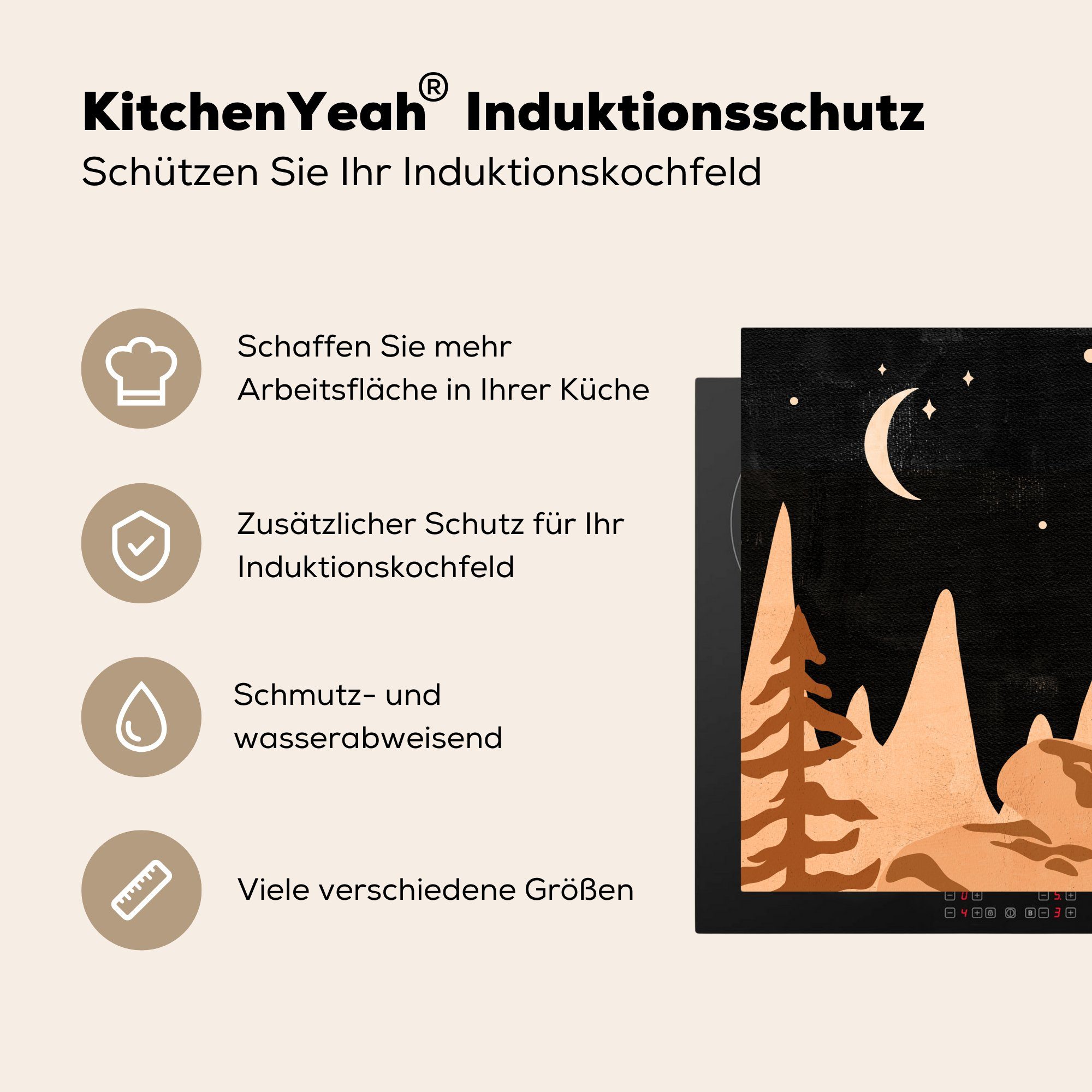 MuchoWow Herdblende-/Abdeckplatte Nacht (1 Arbeitsplatte tlg), für - Mond küche - Vinyl, Ceranfeldabdeckung, Abstrakt, - 78x78 Sternenhimmel - Böhmisch cm