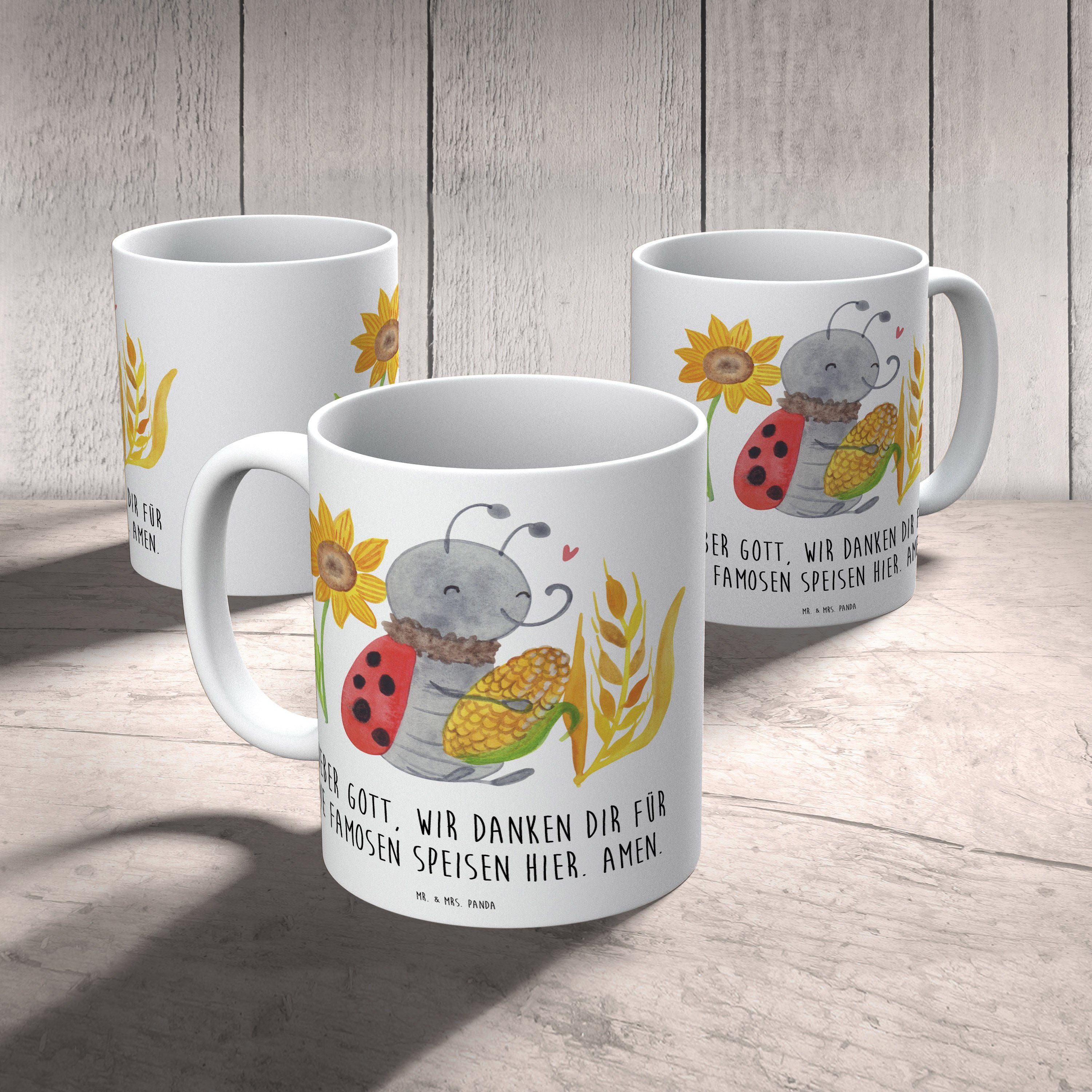 Geschenk, Porzellantasse, Weiß Erntedankspruch, Smörle Keramik & Tasse Mrs. Panda - - Erntedank Mr.