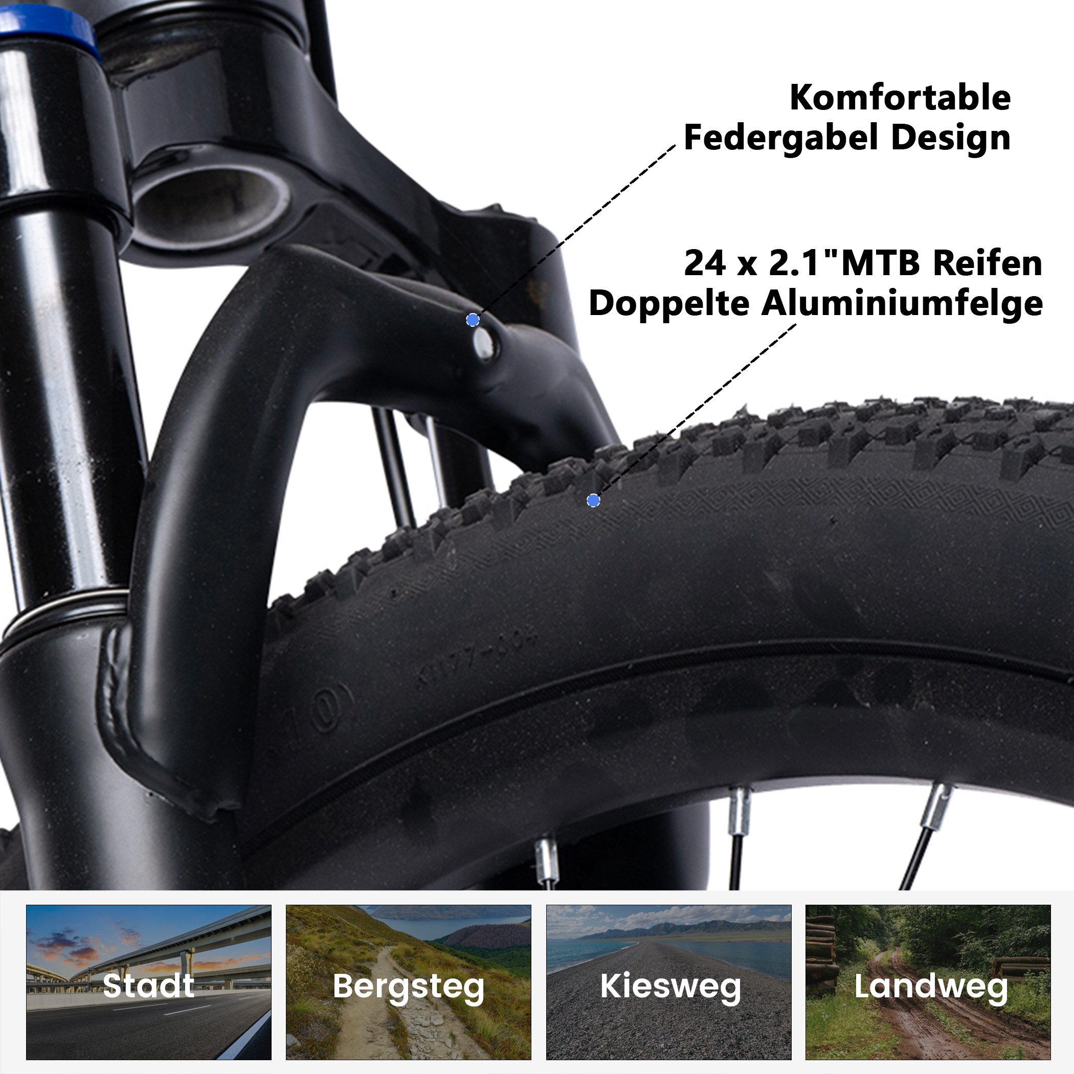 CARPAT SPORT Mountainbike 24 26 27.5 Zoll Fahrrad für Herren Damen, Mädchen und Jungen, 21 Gang Shimano Tourney Schaltwerk, Kettenschaltung, Aluminium Rahmen, Jugendfahrrad MTB Hardtail Fahrrad
