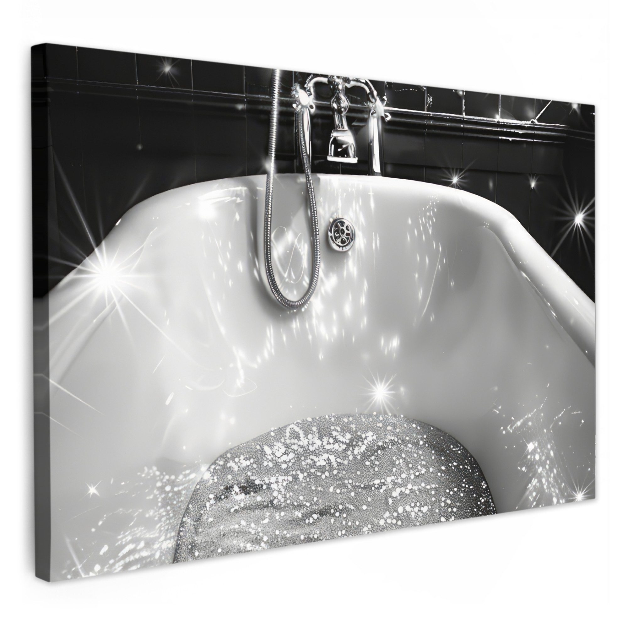 OneMillionCanvasses® Leinwandbild Badewanne - Glitzer - Schwarz und weiß - günstig online kaufen