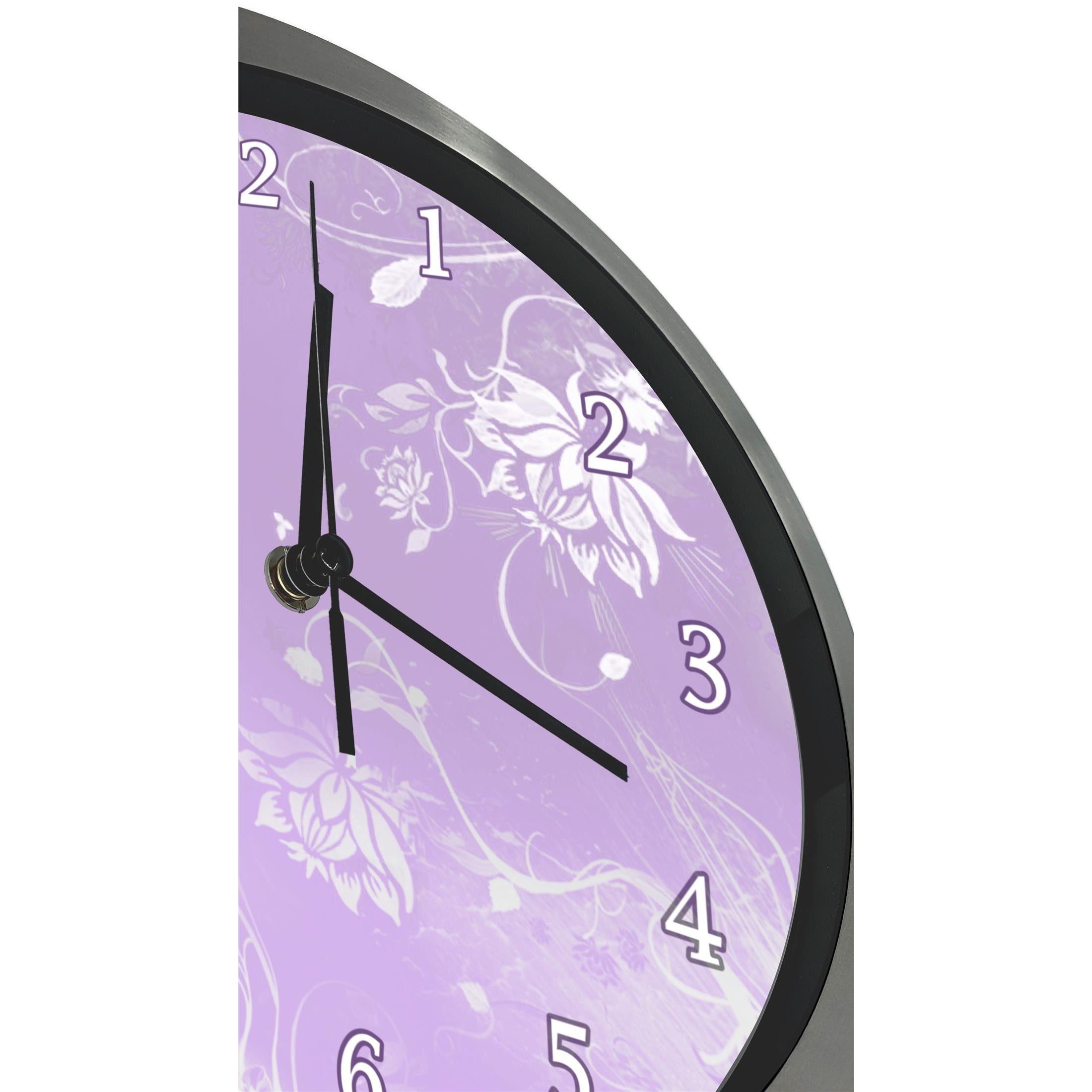 CreaDesign Funkwanduhr Funkuhr, Kinder Wanduhr, Kinderuhr, Kinderzimmer Blumenranke lila (geräuscharmes Uhrwerk)