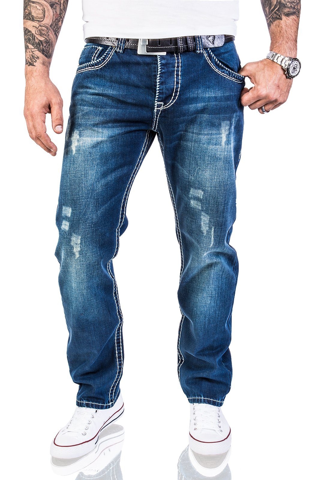 Rock Creek Straight-Jeans Herren Jeans Stonewashed dicke Naht RC-2056