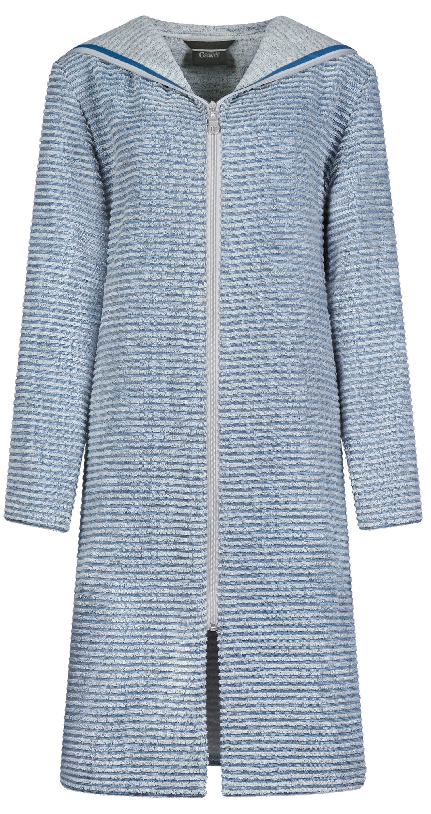 Cawö Damenbademantel Damen Bademantel Reißverschluss Kapuze, midi, Baumwolle, Kapuze, Reißverschluss, Baumwolle