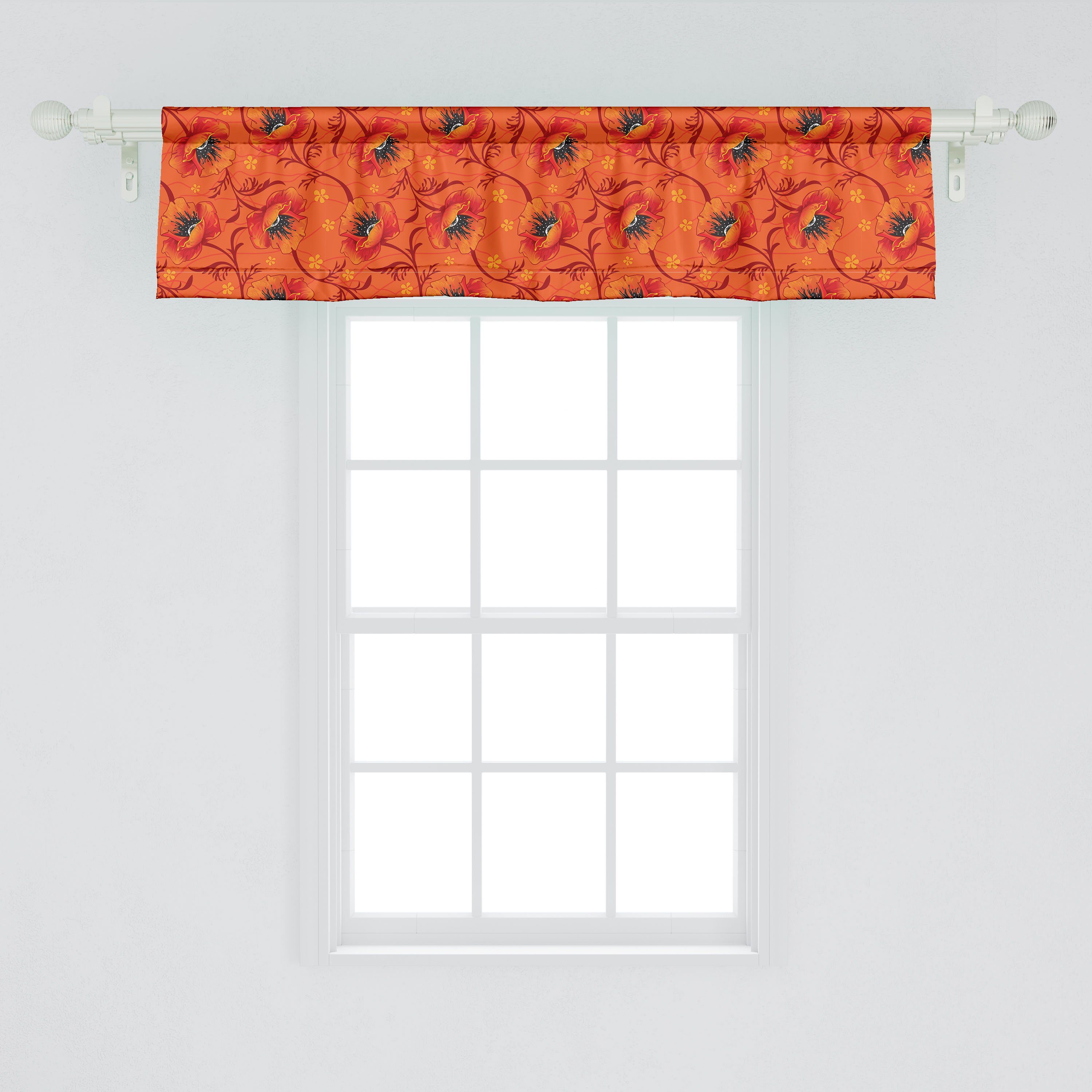 Scheibengardine Orange Abakuhaus, für Mohnblumen-Blumen Stangentasche, Küche Romantik Volant Dekor Microfaser, mit Schlafzimmer Vorhang